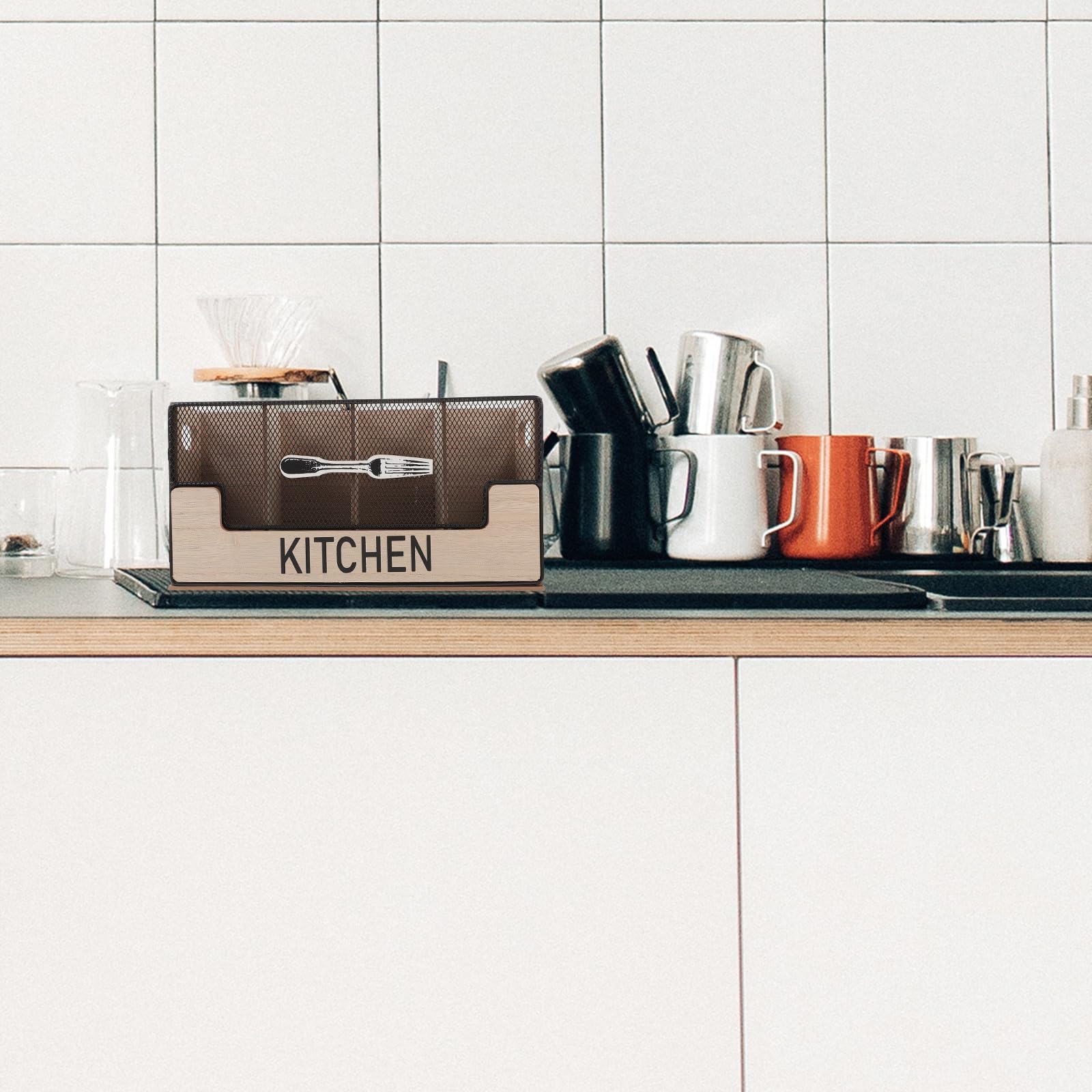 Caja de Cubiertos de Cocina para Utensilios Organizador Reutilizable y Resistente Compartimentos Múltiples de Madera en Encimeras Grandes