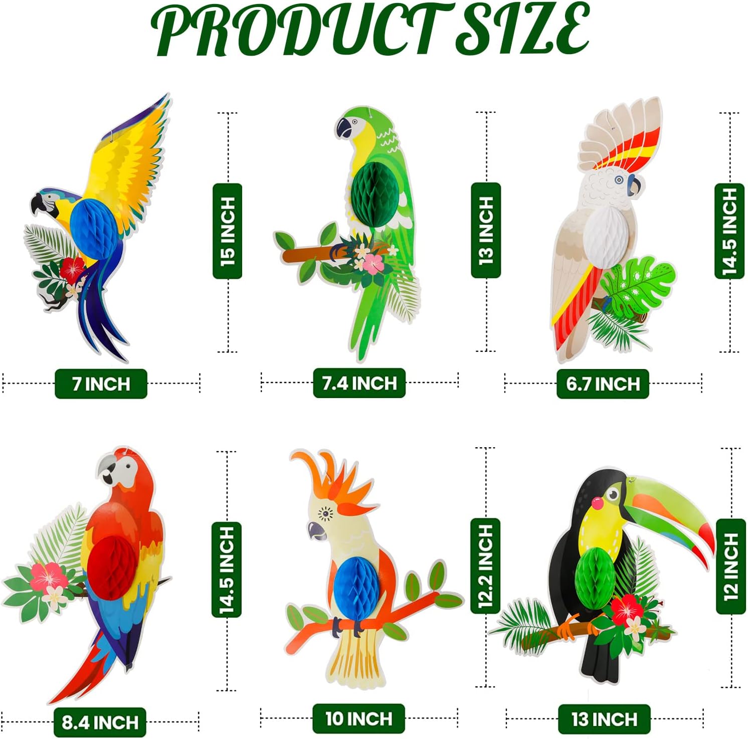 6 Pcs Big Tropical Birds Honeycomb Cutouts, Parrot Honeycomb Decorations, Luau Party Decorations, Hawaiian Party Decorations for Summer, Jungle, Topical Birthday, Rainforest Party Supplies