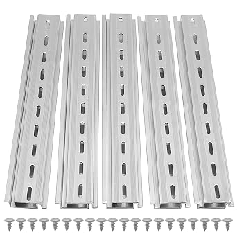 10 Pcs 8 Inch Aluminum DIN Rails, Top Hat Slotted DIN Rail, 7.5 mm Height x 35 mm Width x 8 Inch Length, with 20 Pcs MXU-DIN-100 Screws for Hardware Components Mounting