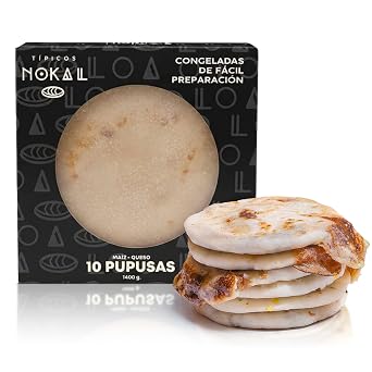 Tipicos Nokal Frozen Cheese Pupusas، وجبة مجمدة من Pupusas السلفادورية الأصيلة، أطعمة إفطار نباتية مجمدة، 10 قطع، عبوة عائلية 50 أونصة
