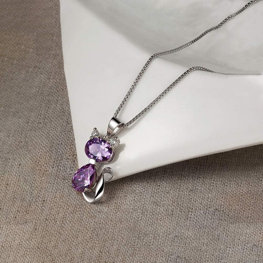 SLIACETE 925 Sterling Zilveren Kattenhalsketting voor Vrouwen Meisjes Schattige Katten Sieraden Cadeau voor Kattenliefhebbers, 25mm x 16mm, Sterling zilver, Maansteen