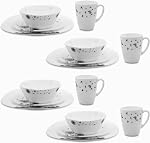 16-Piece diner, Set de plateau, Set pour diner 4, Ensemble de assiettes et bols, Ensemble de vaisselle en verre de qualité, Kit de cuisine, Plaques de dîner en verre d'optique,Plateaux,Mugs, Dessert Plates-Modèle 840