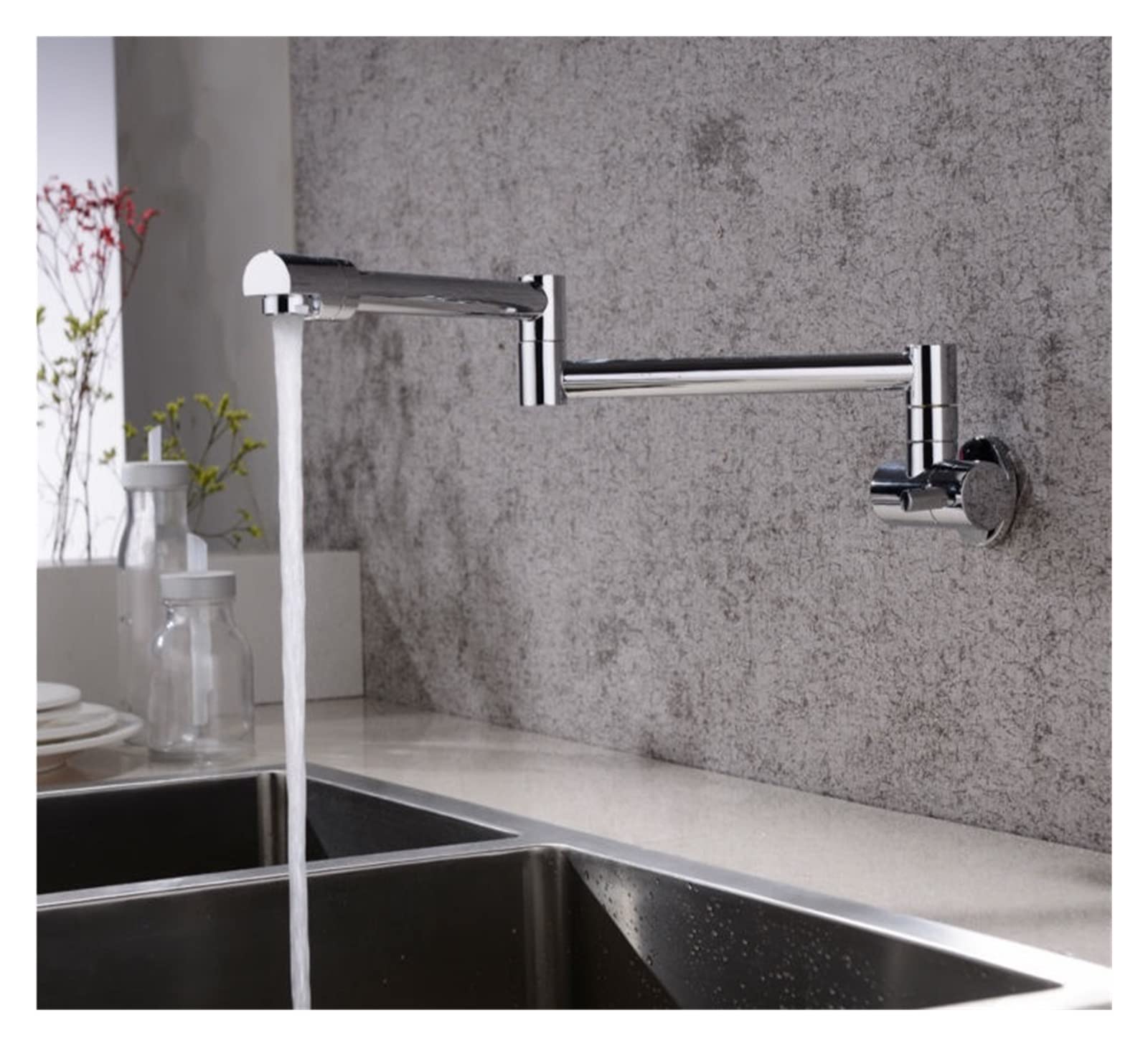 Brass Wall Mounted Kitchen Faucets Pot Filler Taps Swivel Folding Retractable Rotary Stretch Basin Faucet Sink Tap Swing Arm