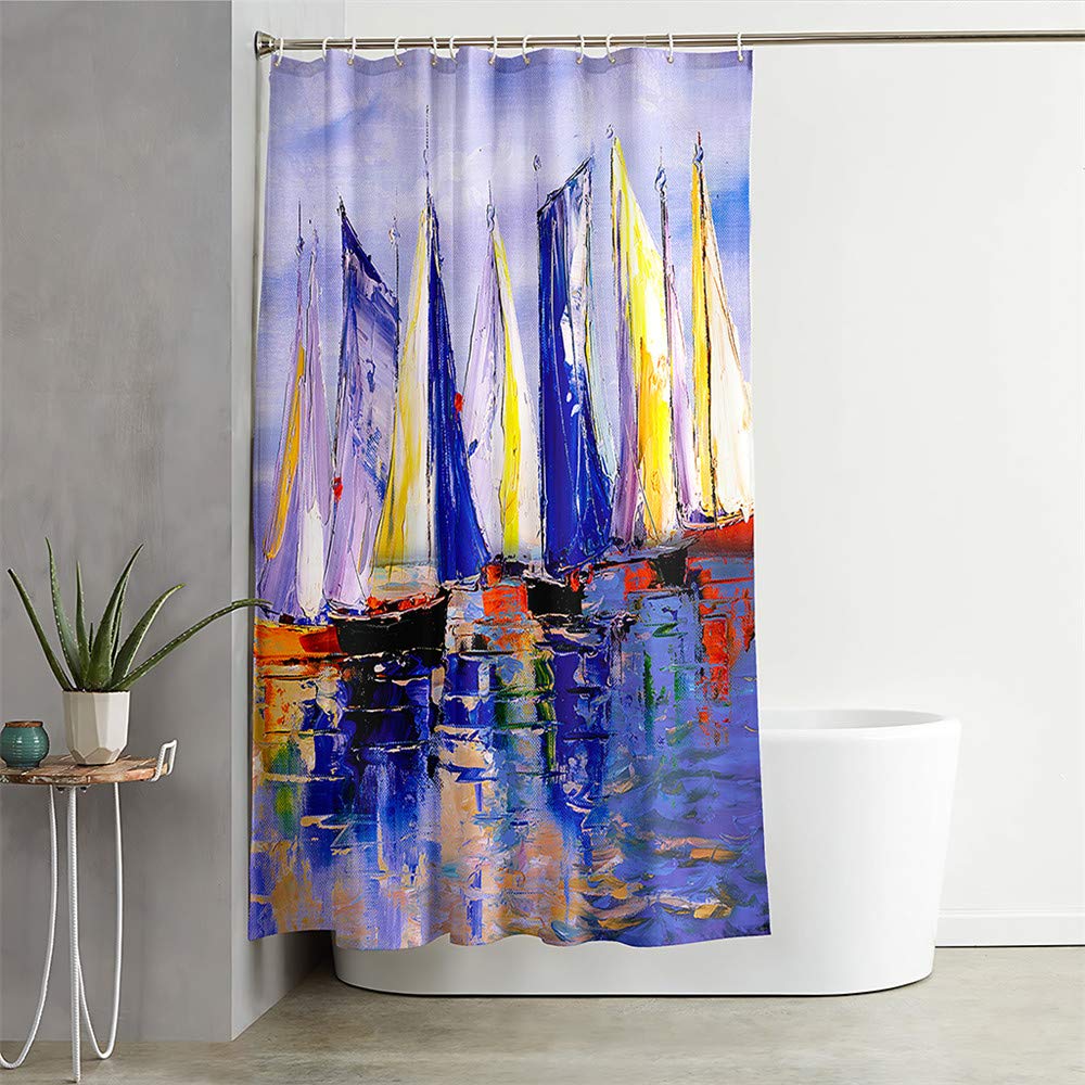 Oduo Tende da Doccia Impermeabile, Moderne 3D Neve Motivo Stampato Poliestere Resistente Tessuto Lavabile Tenda della Vasca da Bagno con 12 Ganci (casa Rossa,180x200cm