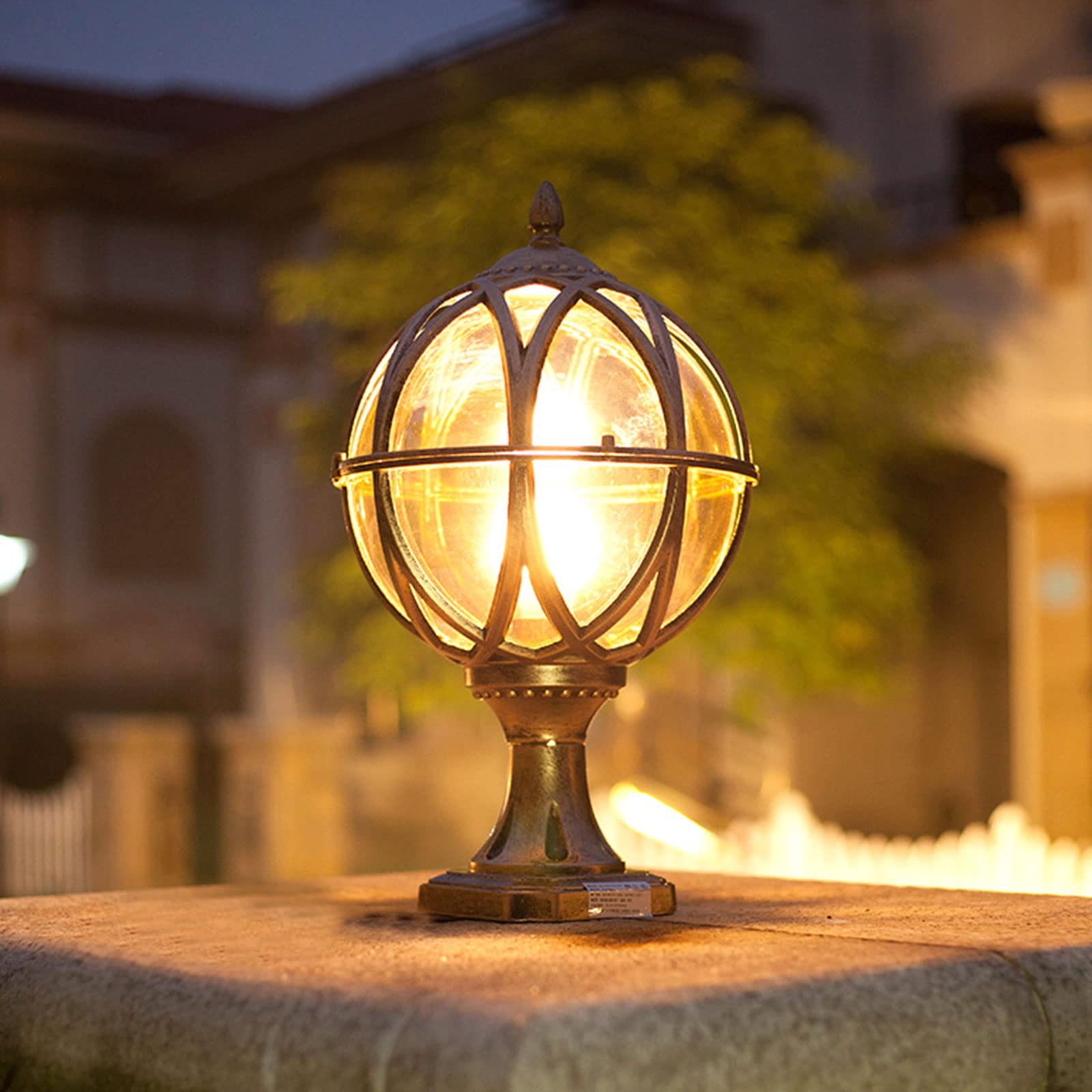 IBalod Outdoor Post Light Fixture Retro Amber Glass Ball Pillar Lights Waterproof Die-cast Aluminum Column Lamp Villa Courtyard Garden Park Doorpost Light Fence Light Landscape Lighting