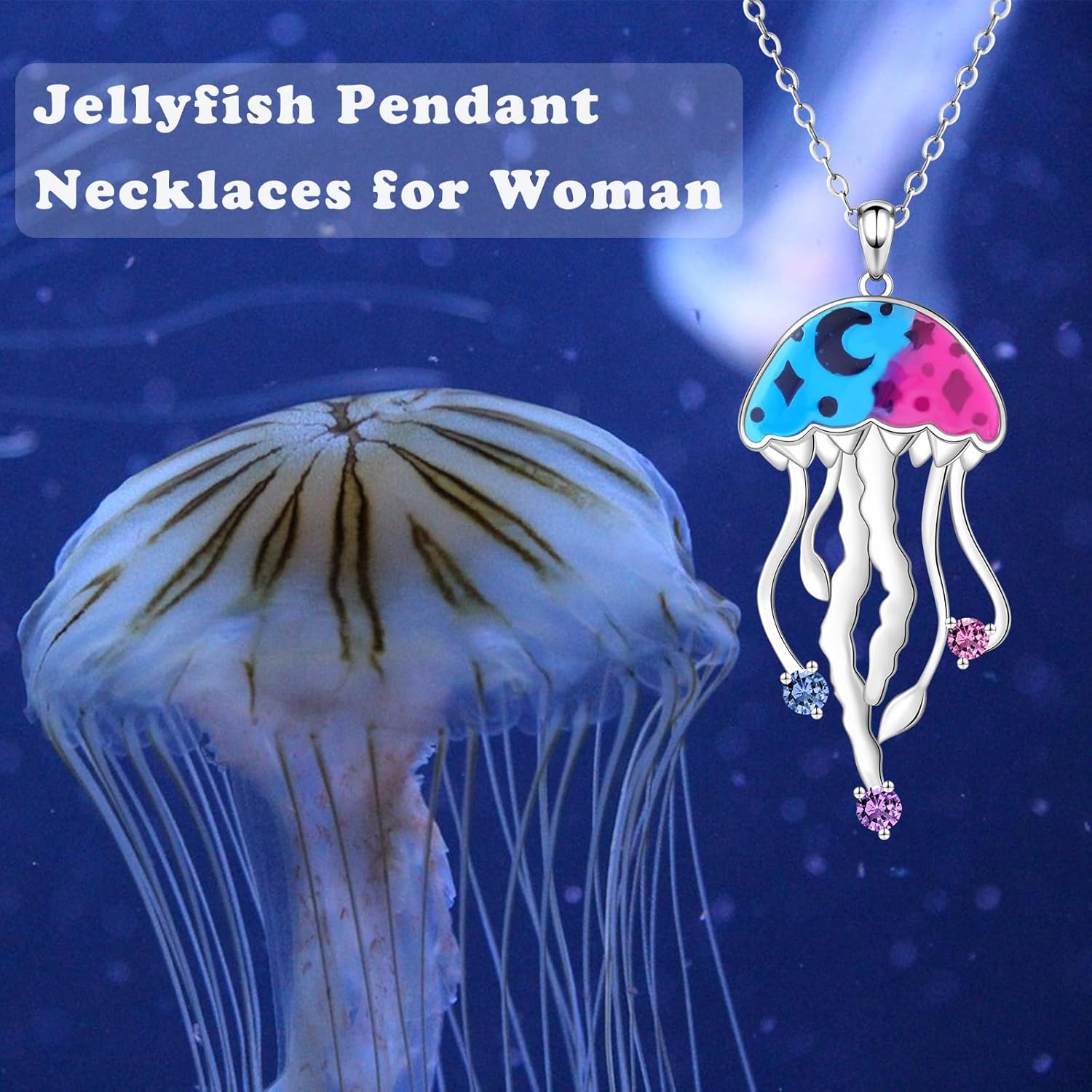 Jellyfish Necklace for Women - 925 Sterling Silver Jellyfish Pendant Necklaces Ocean Animals Themed Birthday Jewelry Gifts for Ocean Lovers - Image 4
