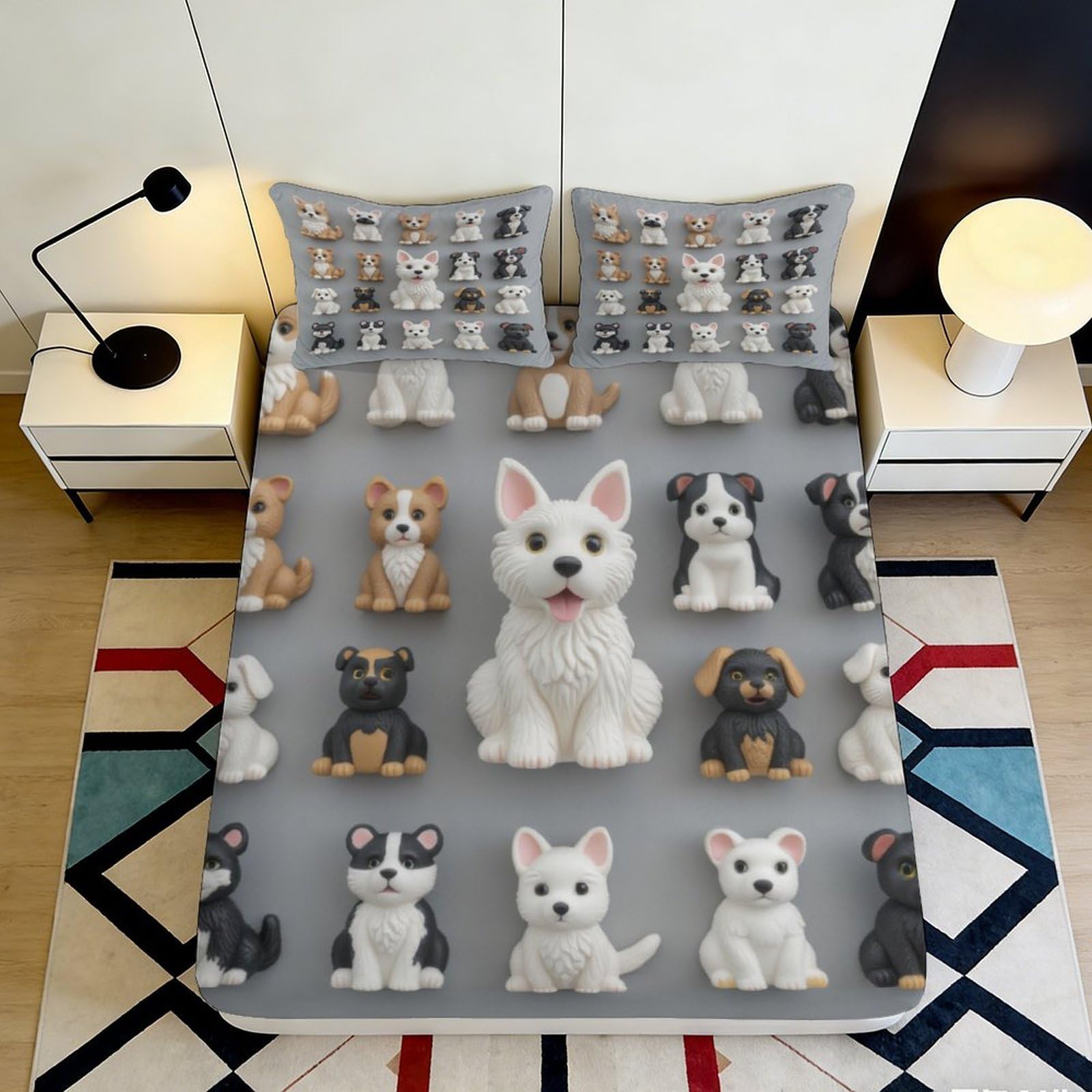 Jqzkxnhpbr Style-10 3D Printed Cute Dog Pattern Fitted Sheet Microfiber Soft Breathable Puppy Design Mattress Cover For Bedroom Dorm Decor 90X200x25cm