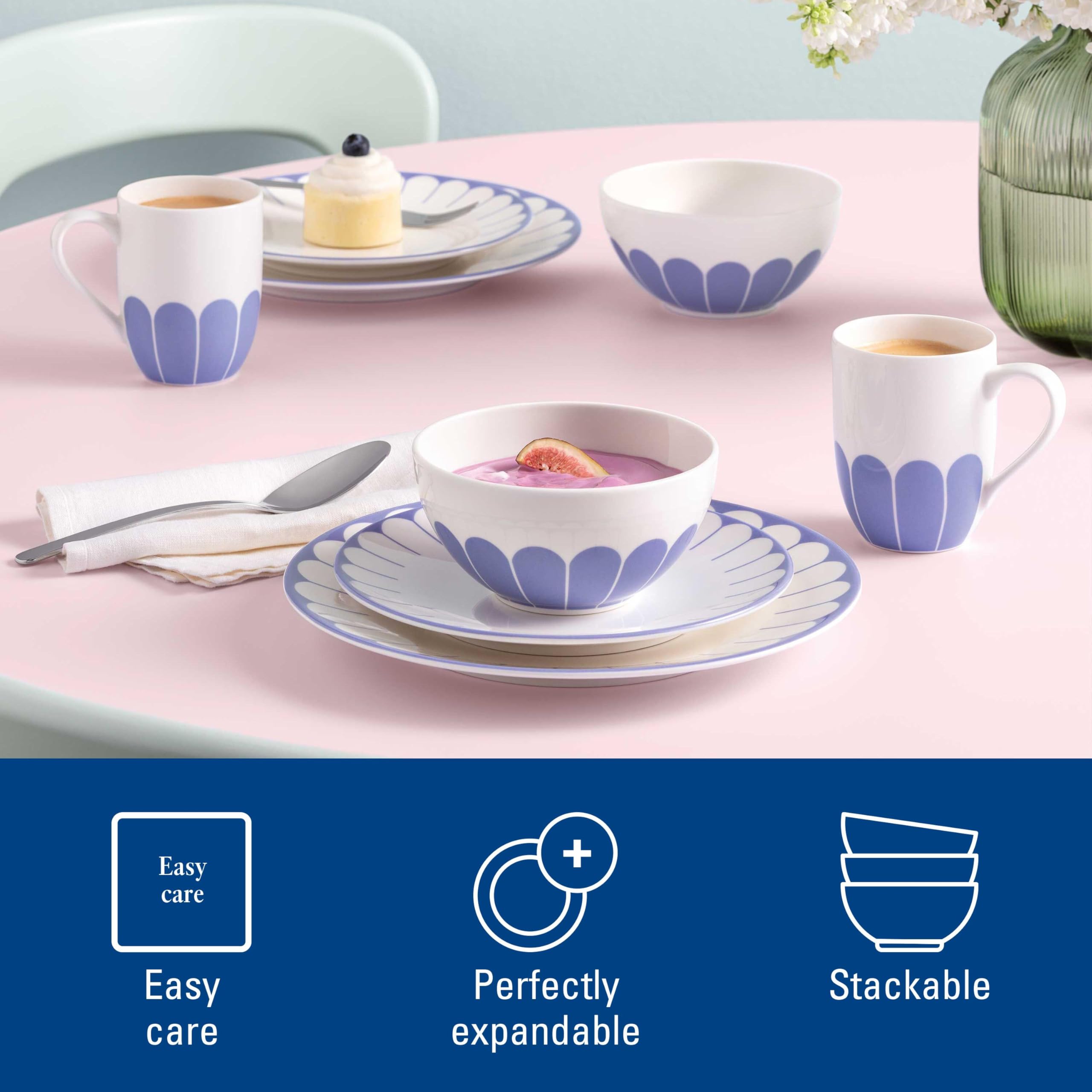 Villeroy & Boch - Fleur bleu kubek z uchem niebieski, nadaje się do zmywarki i mikrofalówki, kubek do kawy i gorących napojów, filiżanka do herbaty, kubek kawy, filiżanka kawy, porcelana Premium