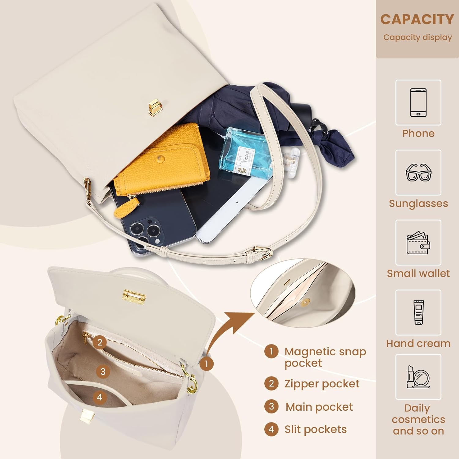 Genuine Leather Purse for Women with Top Handle, Leather Satchel purse Crossbody Bags Handbag with Adjustable Strap - Image 3