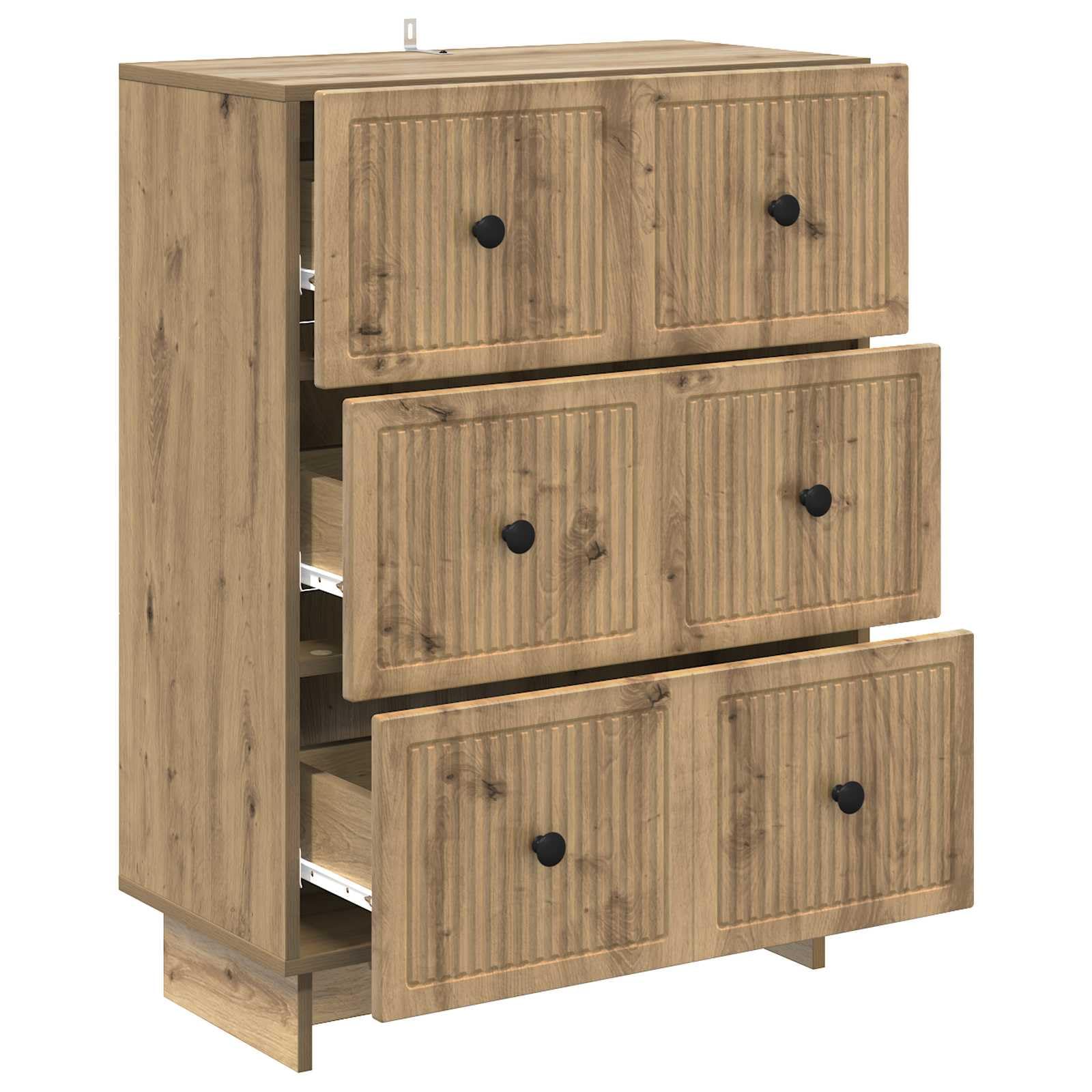 Cassettiera in rovere Artisan, 66 x 34,5 x 90 cm, con 3 cassetti, cassettiera per soggiorno, ufficio, corridoio, cantina