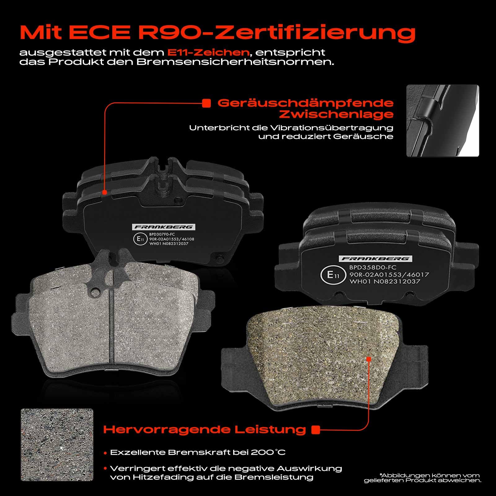 Frankberg 4x Bremsscheiben + 8x Bremsbeläge Vorne Hinten 1694202020 | A1694200920; Kompatibel mit B-Klasse W245, A-Klasse W169