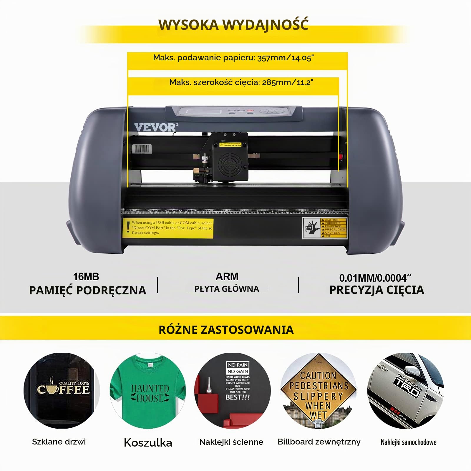 VEVOR Drukarka winylowa 375 mm, drukarka ploterowa 14", regulowana moc i prędkość, maszyna do cięcia płyt winylowych