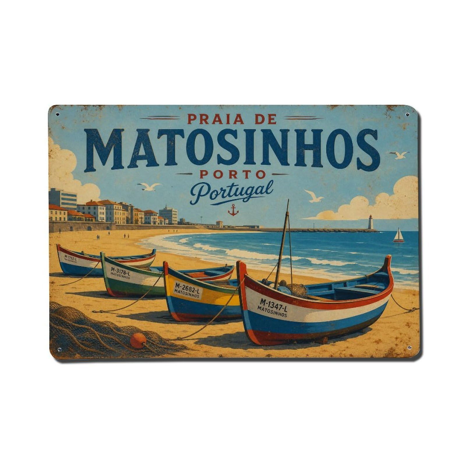 Vintage Travel Praia Matosinhos Beach Atlantic Coast Metal Tin Sign
