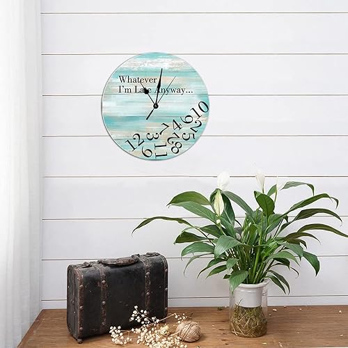 Miniatura 4 de Reloj de pared redondo de madera de 12 x 12 pulgadas, estilo rústico vintage, elegante, silencioso, sin tictac, con números arábigos, para sala de