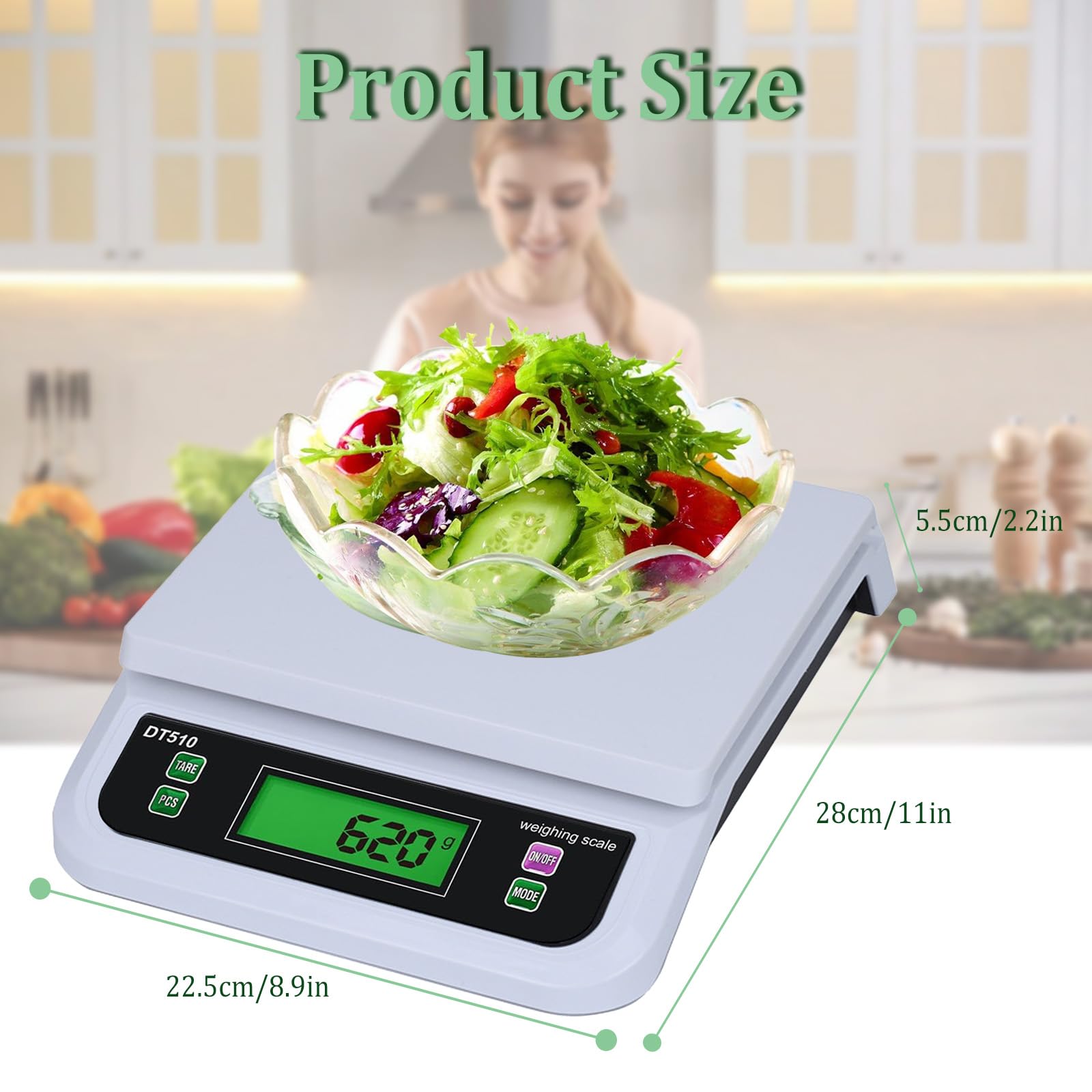 Digitale keukenweegschaal, 30 kg, 1 g nauwkeurig weegschaal met groot roestvrijstalen weegoppervlak, digitale weegschaal, 4 eenheden g/kg/lb/ounce, precisieweegschaal met lcd-display en 2 batterijen