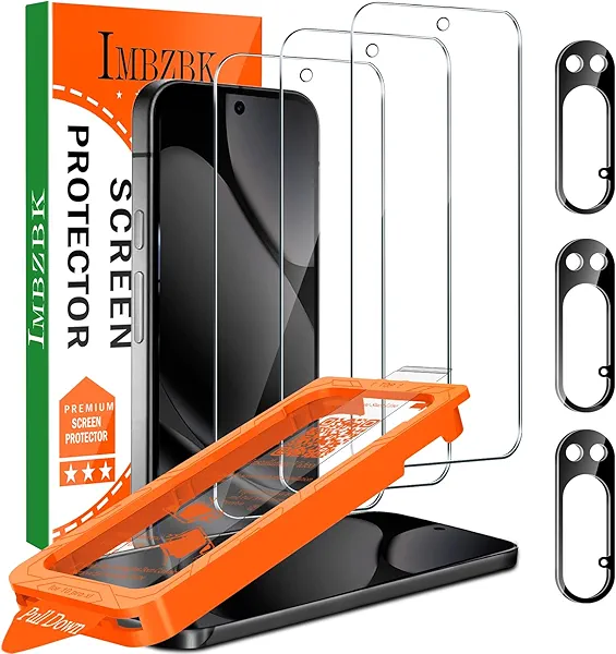 IMBZBK [Auto-Dust Removal] 3 Pack Screen Protector for Google Pixel 10 Pro XL [Phone Case Friendly], 3 Tempered Glass Camera Lens Protector Accessories, Military Grade Shatterproof