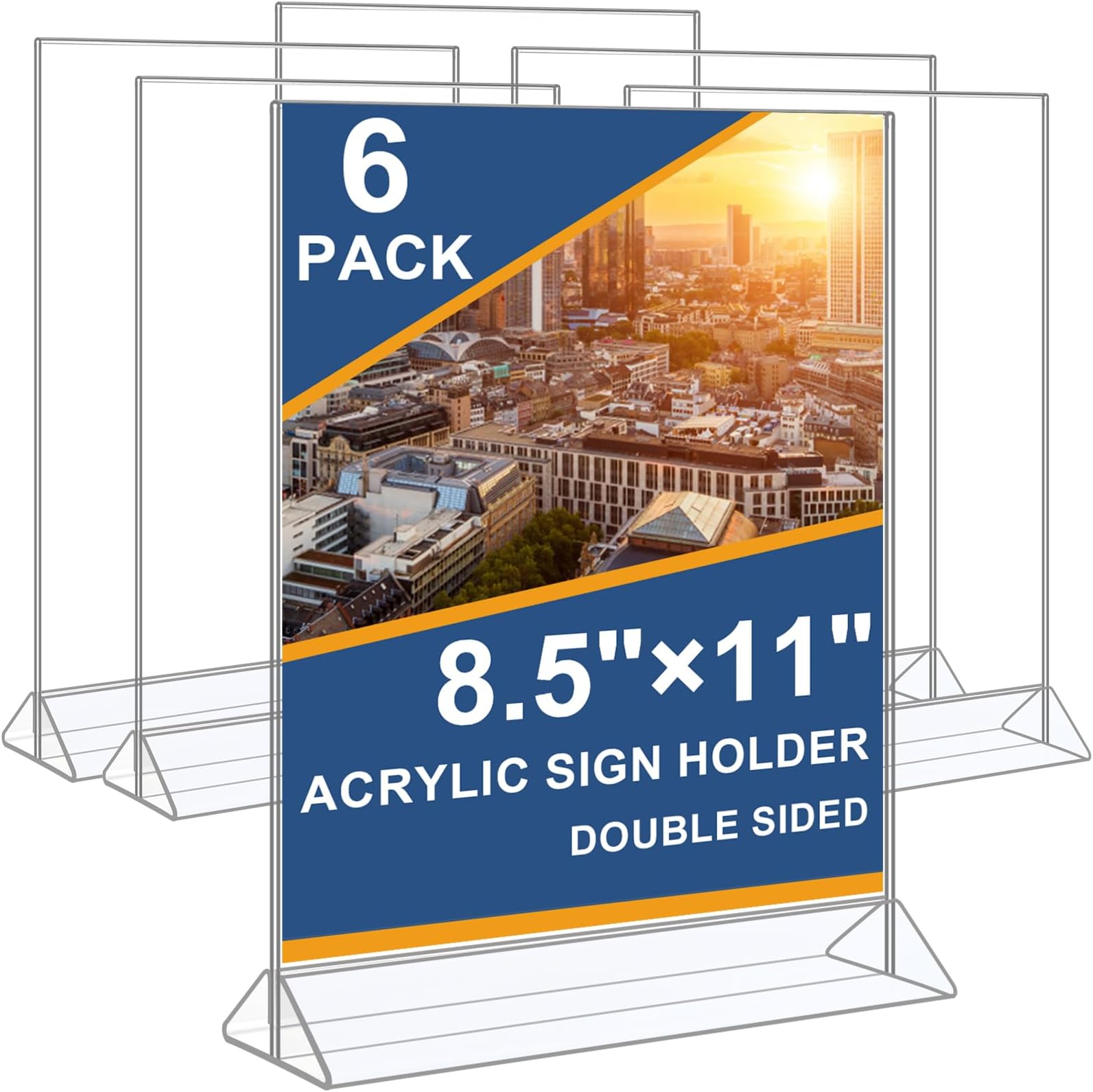 Seencool Acrylic Sign Holder 8.5 x 11 Vertical Double-Sided Flyer Display Stands, Plastic Table Menu Stand, Clear Picture Paper Frames for Office Home Store Restaurant 6Pack