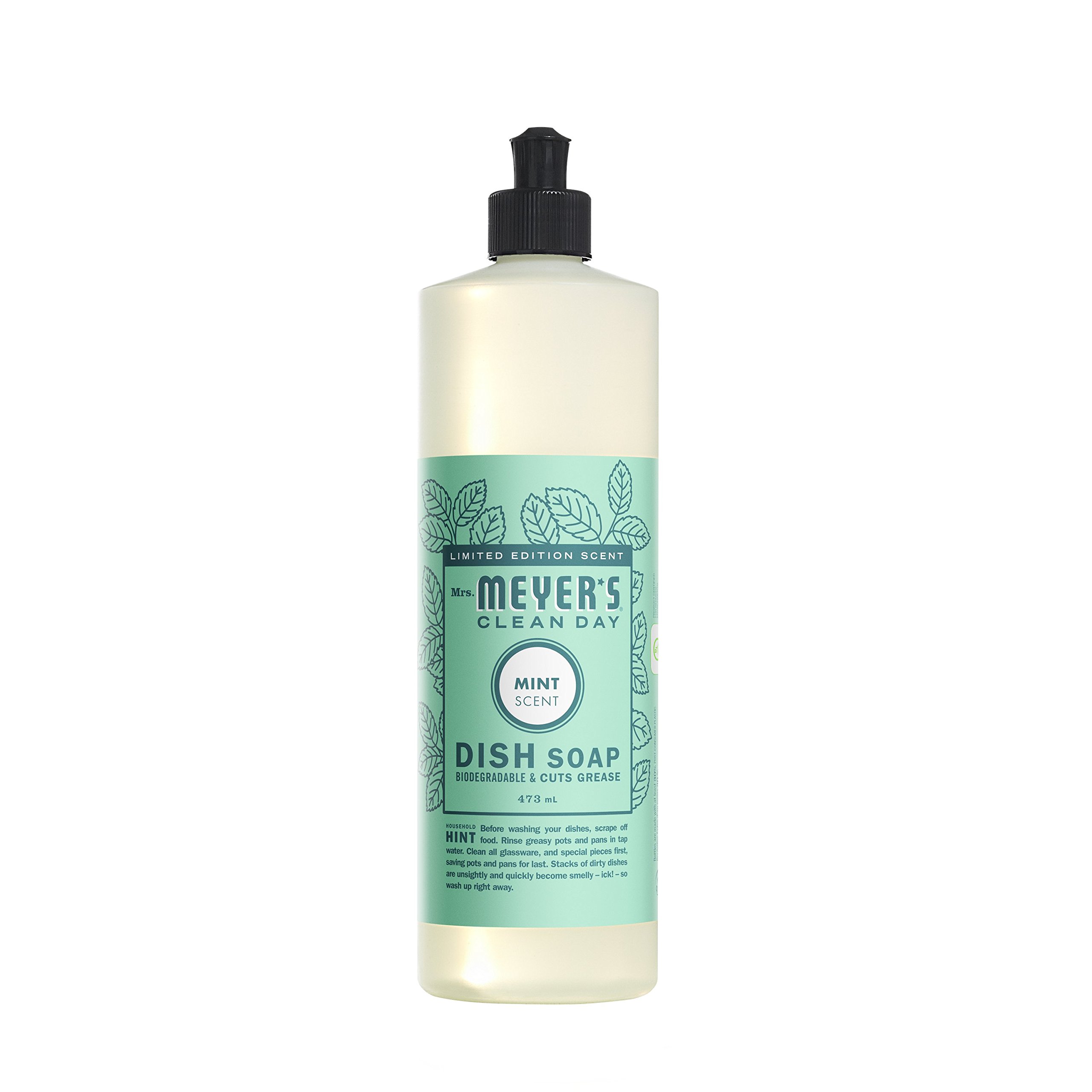 Mrs. Meyer's Clean Day Dishwashing Liquid Dish Soap, Cruelty Free Formula, Mint Scent, 16 oz - Pack of 6
