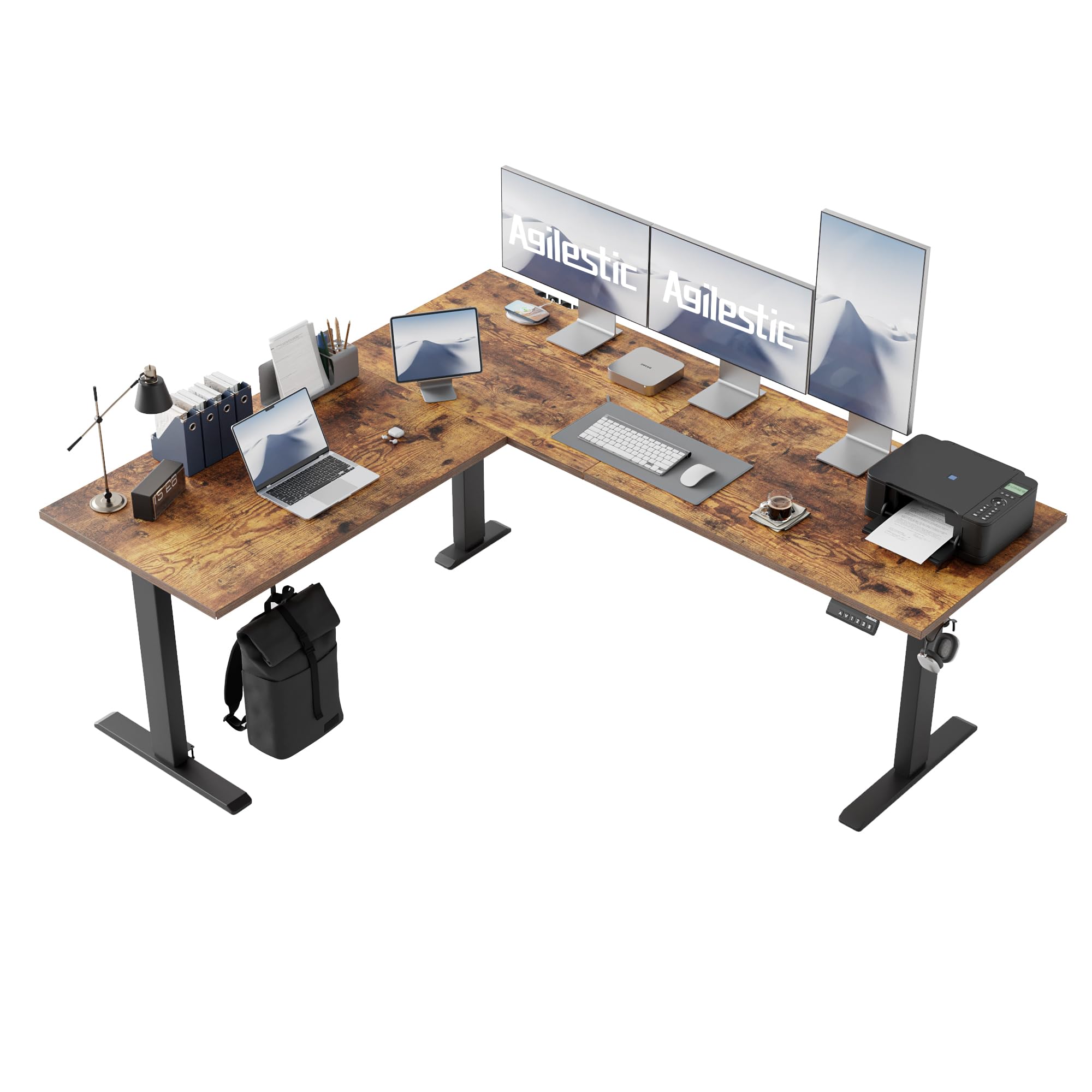 Agilestic L Shaped Standing Desk Adjustable Height, 75 Inch, Rustic Brown