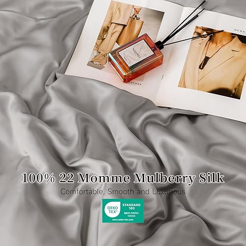 Miniatura 2 de THXSILK 22 Momme - 1 funda de edredón de seda, 100% seda de morera de grado superior, funda de edredón de seda con cremallera (tamaño Queen, gris)