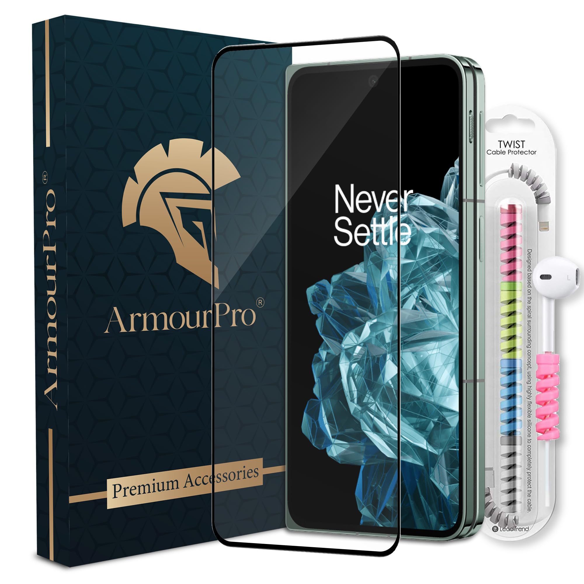 ArmourPro Military Grade Gorilla Tempered Glass Compatible for OnePlus OPEN with Edge to Edge Coverage, Cable Protector and Easy Installation kit (6.8 Inch)