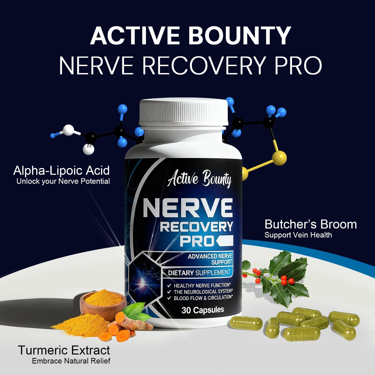 Nerve Recovery Pro – Nerve Support Supplement with Alpha Lipoic Acid, Turmeric & Acetyl-L-Carnitine – Supports Healthy Nerve Function, Circulation & Blood Flow – 30 Capsules - 1 Pack