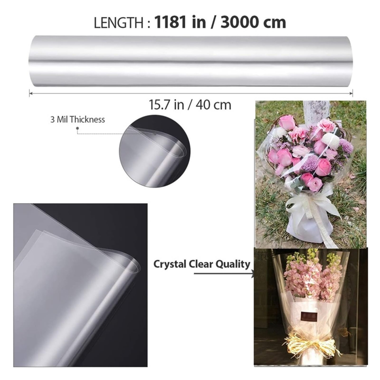 Owinięcie celofanowe | Folia do pakowania koszyków o wymiarach 80 cm x 30 m i materiały kwiatowe DIY