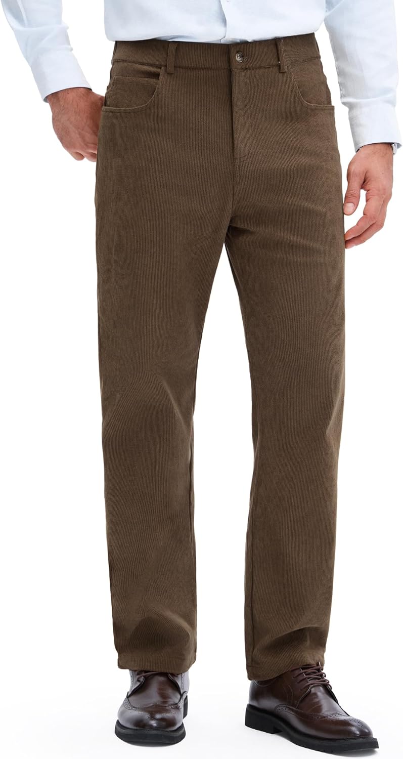 PLEPAN Men's Corduroy Pants Classic Casual Pants Elastic Waist Straight Leg Loose Fit Streetwear Commuting with 5 Pockets
