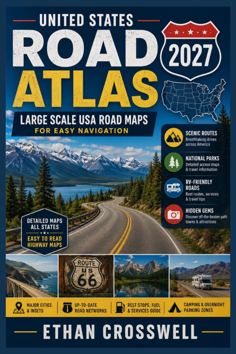 United States Road Atlas 2027: Large Scale USA Road Maps for Easy Navigation — Scenic Routes, National Parks, RV-Friendly Roads & Hidden Gems