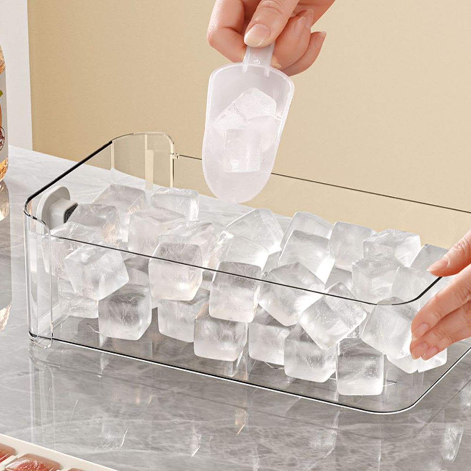 56 Macchina per cubetti ghiaccio con coperchio Easy Press | Vassoio per cubetti ghiaccio con coperchio e manico | Stampo per vassoio per ghiaccios portatile a doppio strato | Set contenitori