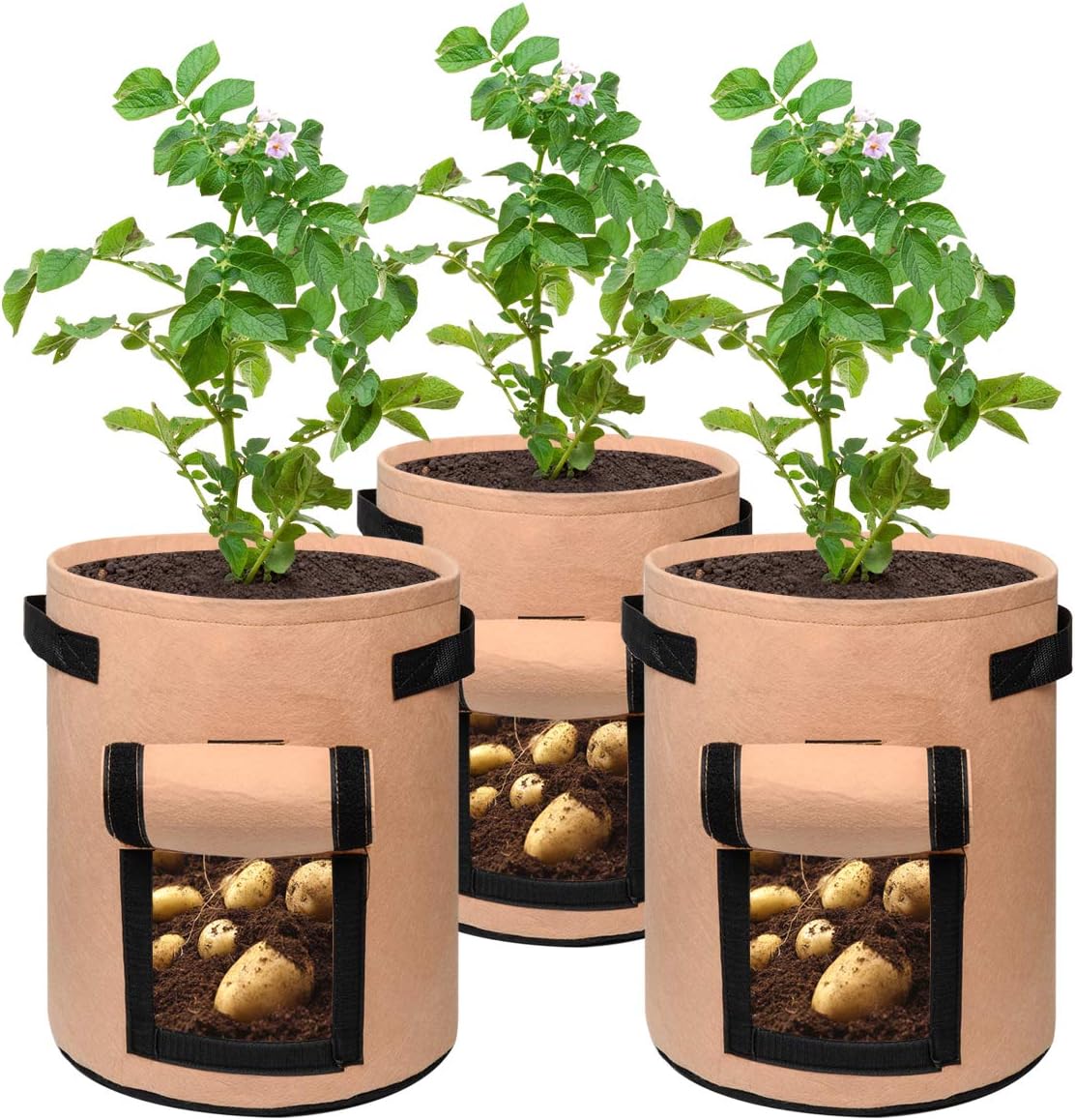 Patato Grow Bags 7 Gallon Garden Planting Bag Aeration Fabric Pot with Handles for Planter 3 Pack