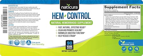 Miniatura 3 de Naticura Paquete - Suplemento de apoyo digestivo vegano Hem-Control (180 unidades) y crema natural para aliviar el tratamiento de hemorroides para