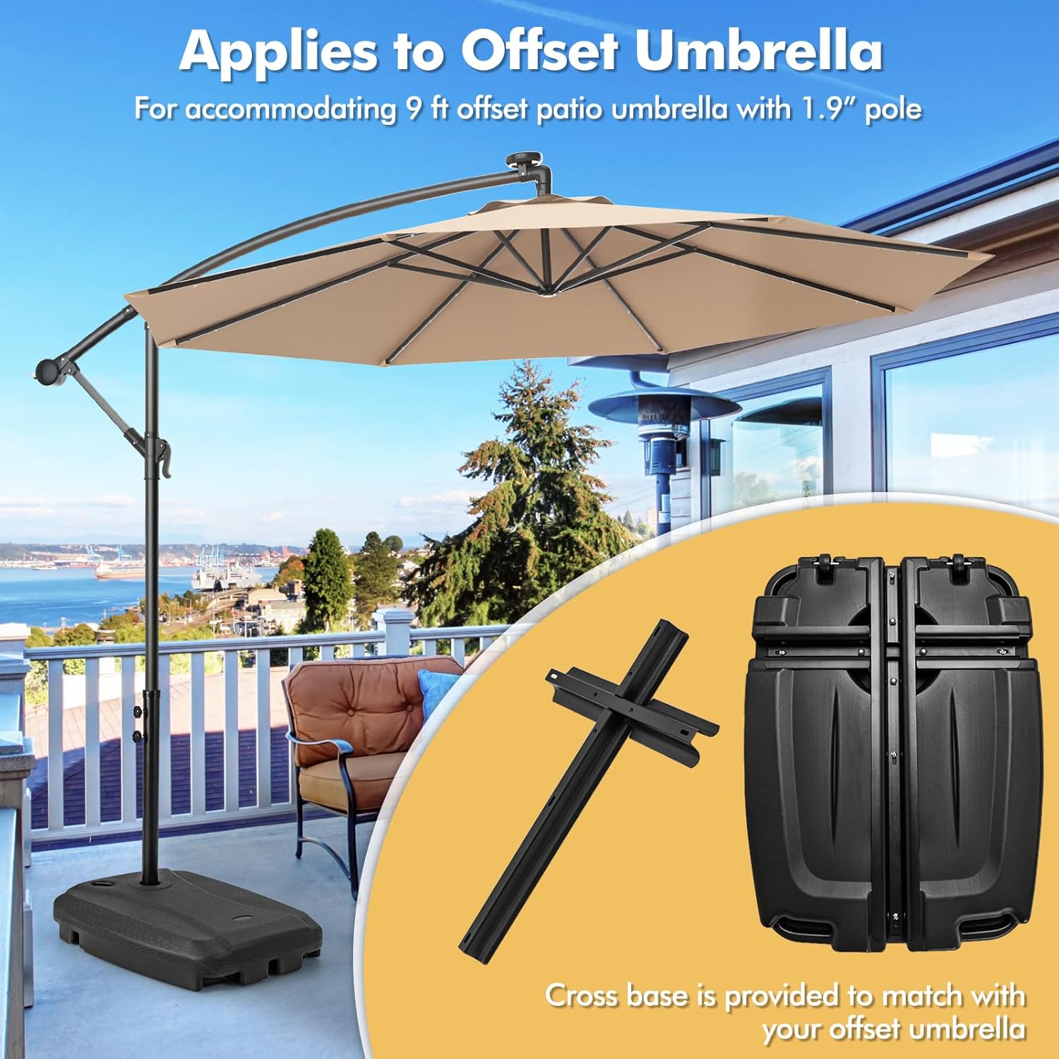 Giantex Offset Patio Umbrella Base - 243 lbs Fillable Cantilever Umbrella Stand with Wheels, Heavy Duty HDPE, Sand Water Weighted Market Umbrella Base for Garden Poolside Yard Outdoor