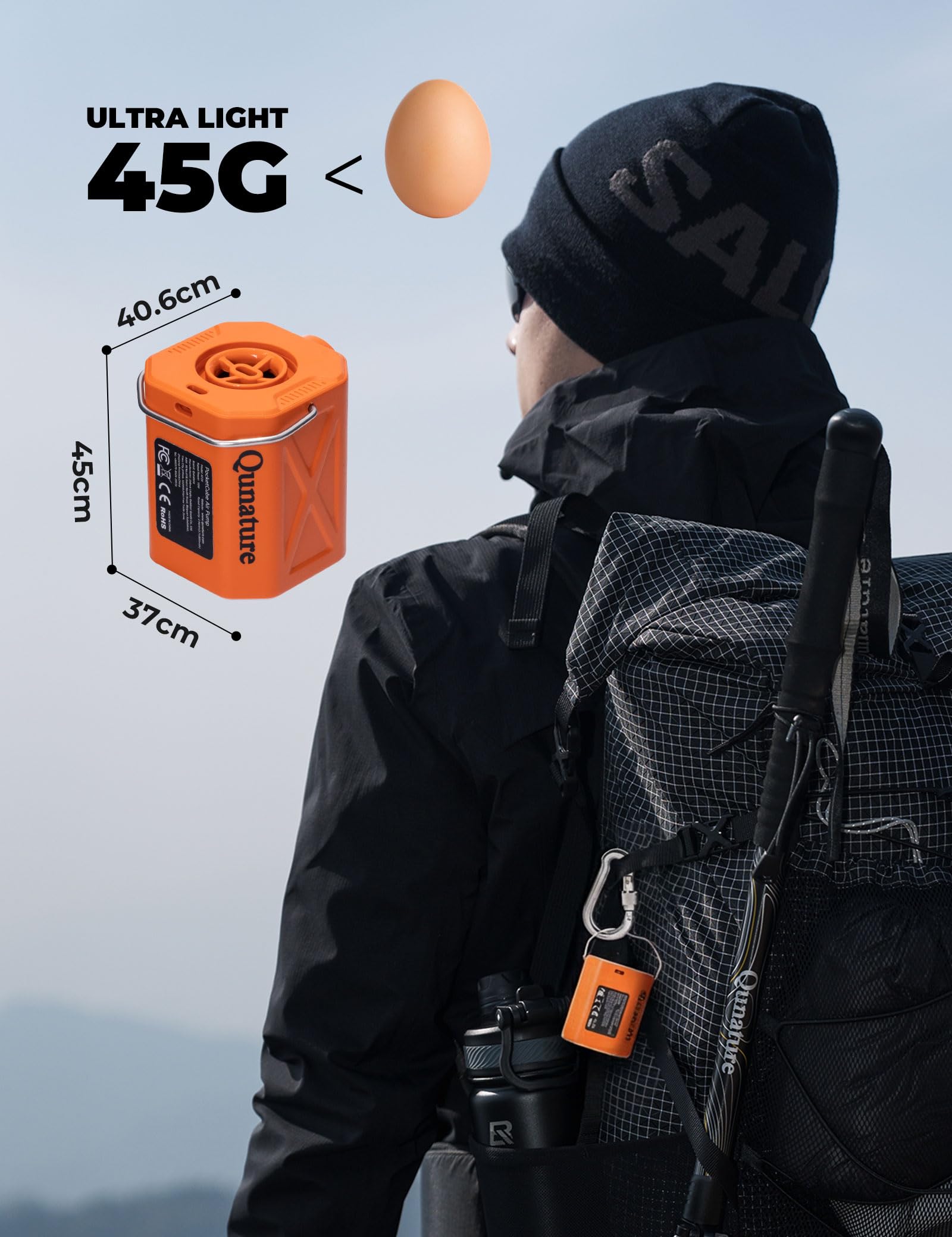 Mini pompka powietrza, przepływ powietrza 4,2 kPa, 300 l/min, 45 g, ultralekka z szybkim ładowaniem USB, 3-trybowe oświetlenie, przenośna elektryczna pompa powietrza z 5 dyszami do materaca