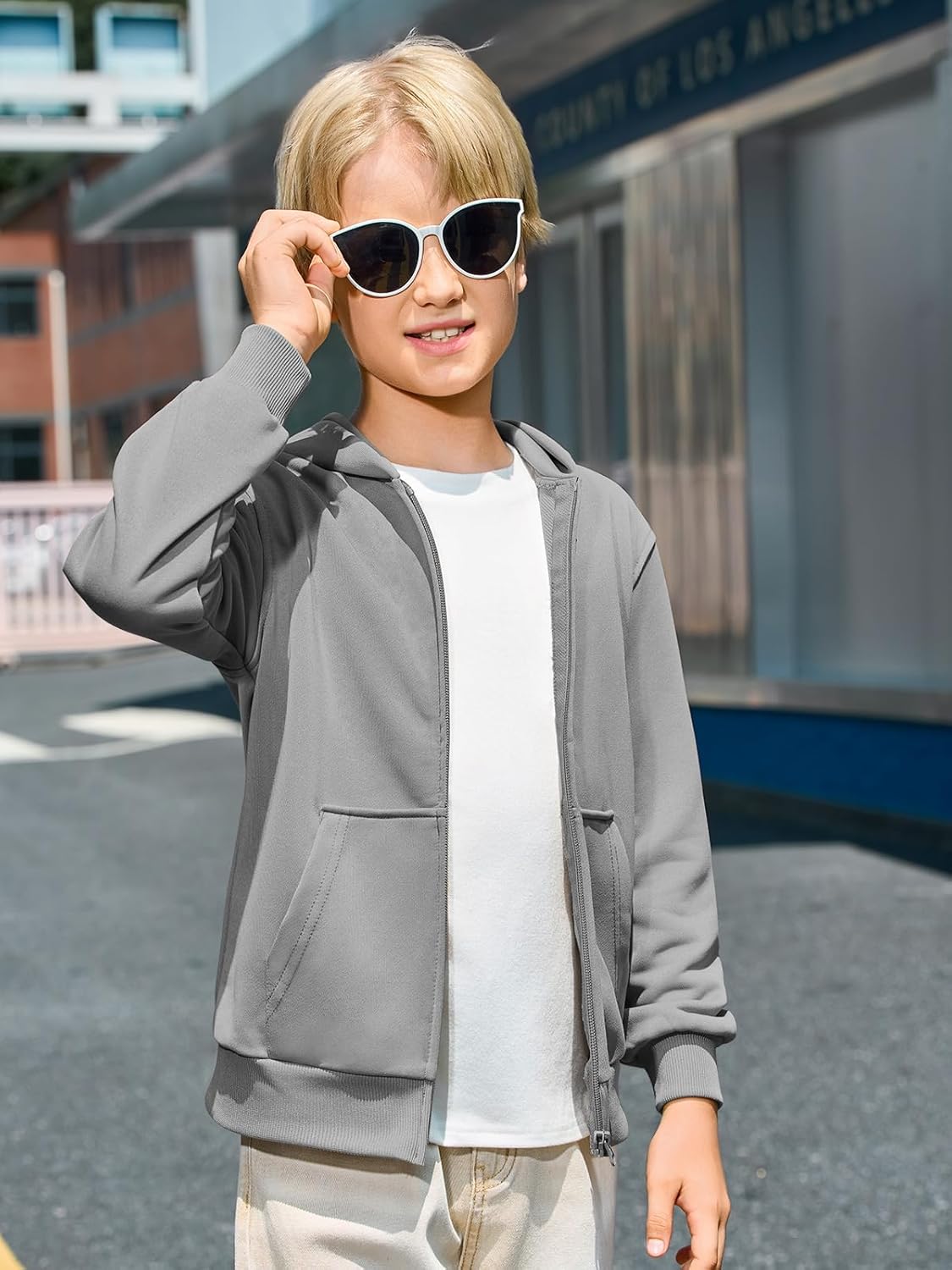Haloumoning Boys Zip Up Hoodie Sweatshirt Kids Long Sleeve Fleece Sweatshirts with Kangaroo Pockets 5-14 Years - Image 2