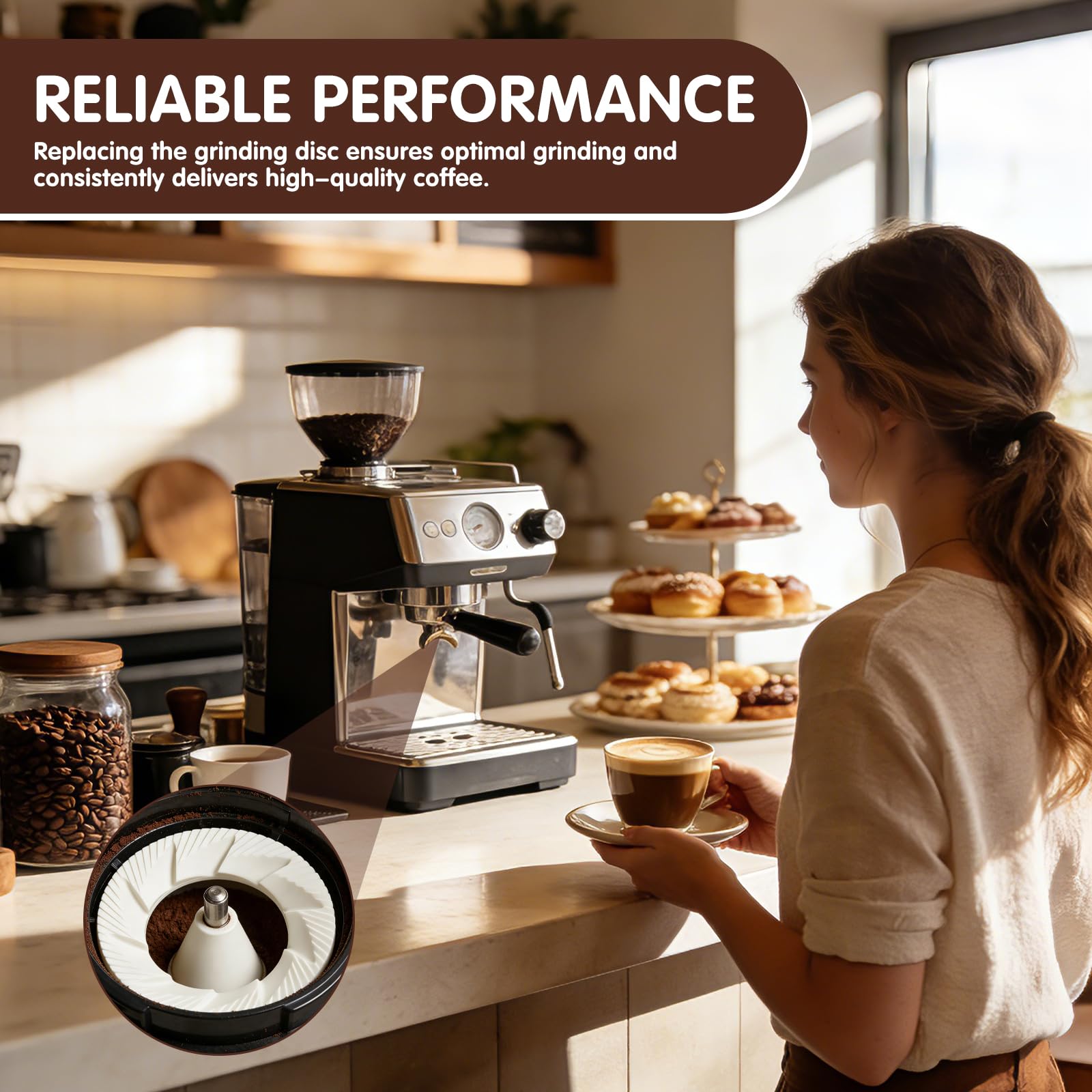 Macinino per macchina da caffè in ceramica,Disco in ceramica compatibile con macinino Philips Saeco,Anello di macinazione per macchine da caffè completamente automatico serie EP