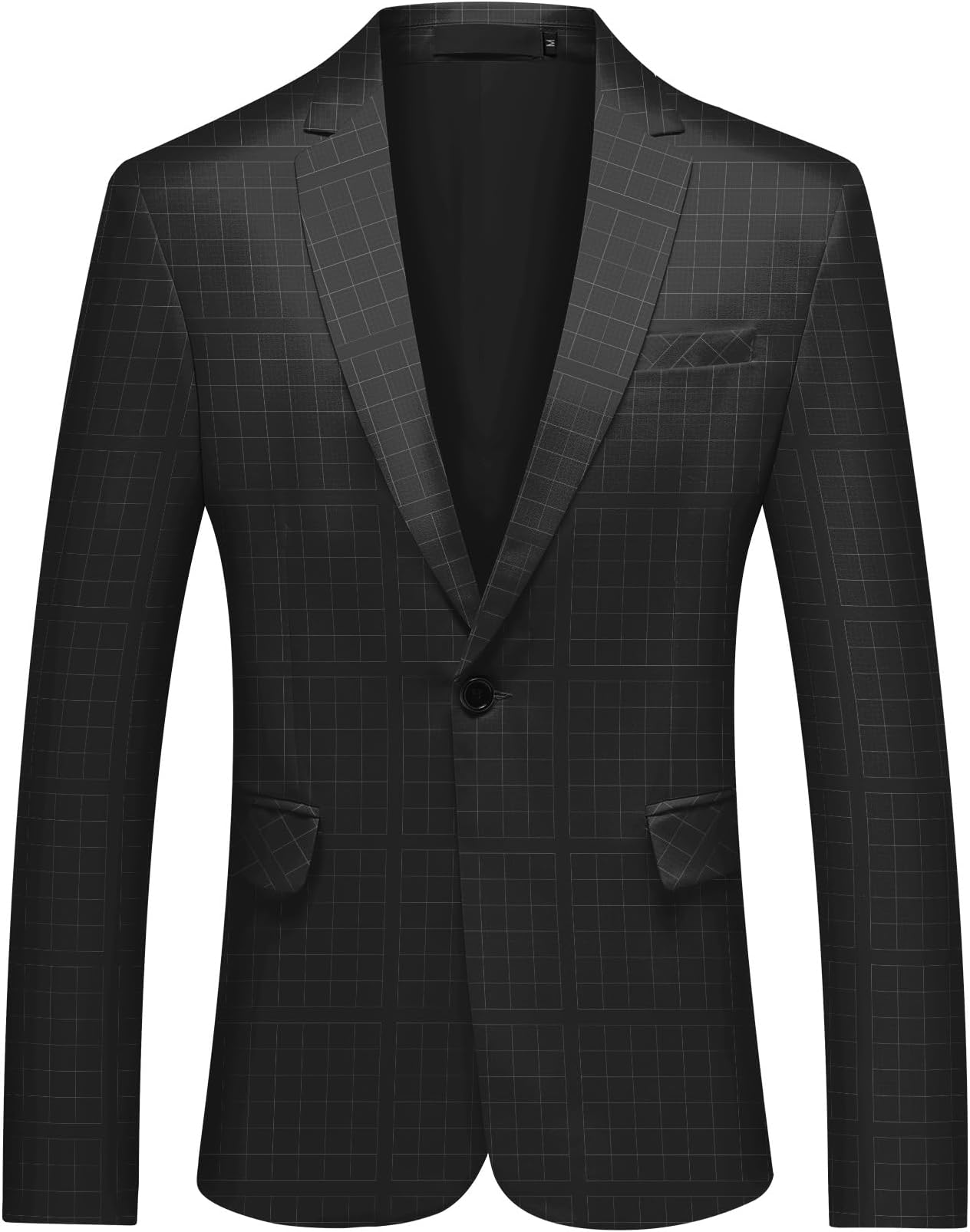 – Men's Vintage Check Blazer Regular Fit 1 Button Plaid Jacket Business Casual Suit Jacket