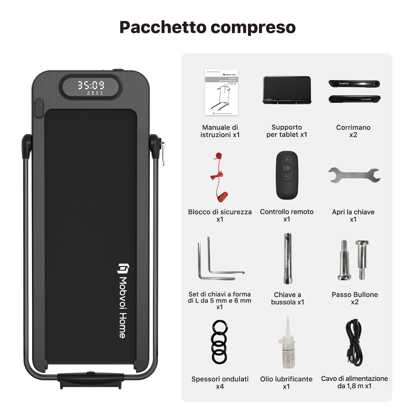 Mobvoi Home Treadmill SE Tapis Roulant AI Intelligente Elettrico 1-12km/h Pieghevole 3 in 1 Tappetino da Passeggio Portatile Compatto da 2,5 HP con Display LED Telecomando TicSports APP 120 kg