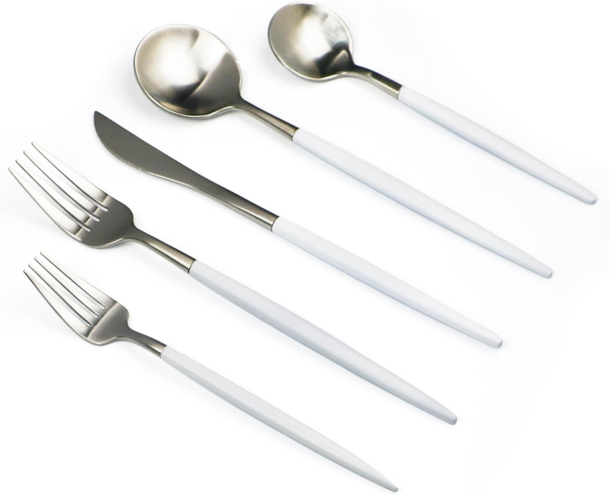 JANKNG 20-Pieces Luxury White Handle Silver 18/10 Stainless Steel Flatware Set, Matte Finish, Service for 4