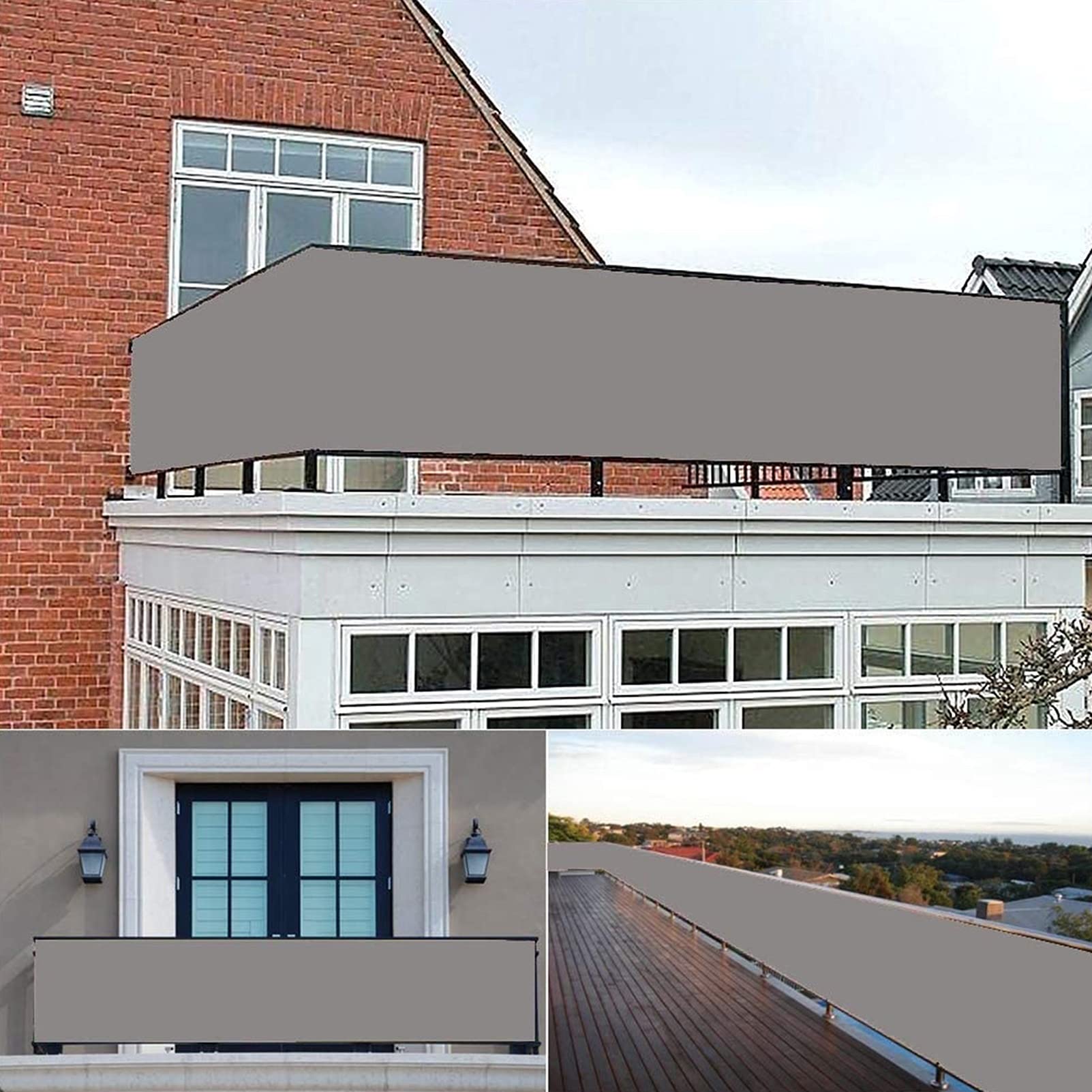 Jasnoszary 1 x 8 m, blokada UV, na zewnątrz, na balkon, do ogrodu i patio, z przelotkami, sznurkami i krawatami, idealna do ochrony prywatności