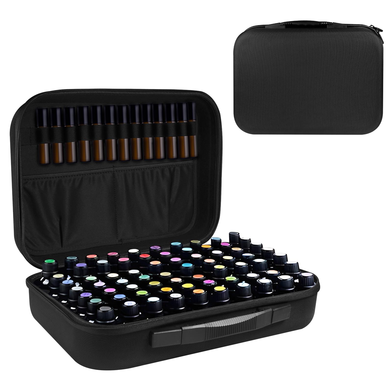 Aufbewahrungstasche für ätherische Öle, 70 Flaschen, ätherische Öle, Box für 5 ml, 10 ml, 15 ml, Rollflaschen, Reise-Aufbewahrungstasche für doTERRA & Young Living (schwarz)