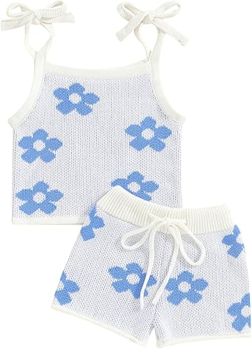 Ropa de bebé recién nacida, estampado floral, sin mangas, de punto, camisola, pantalones cortos, 2 piezas, lindo traje de verano para niña
