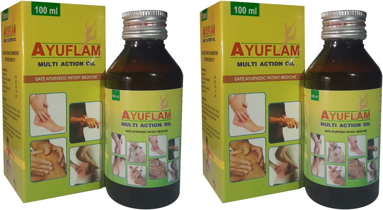 Ayuflam Multi Action Oil | Muscular Pain Relief Anti Inflammatory With Five Herbal Oil | Ayurvedic 100% Natural 100 ML Each (Pack of 2)