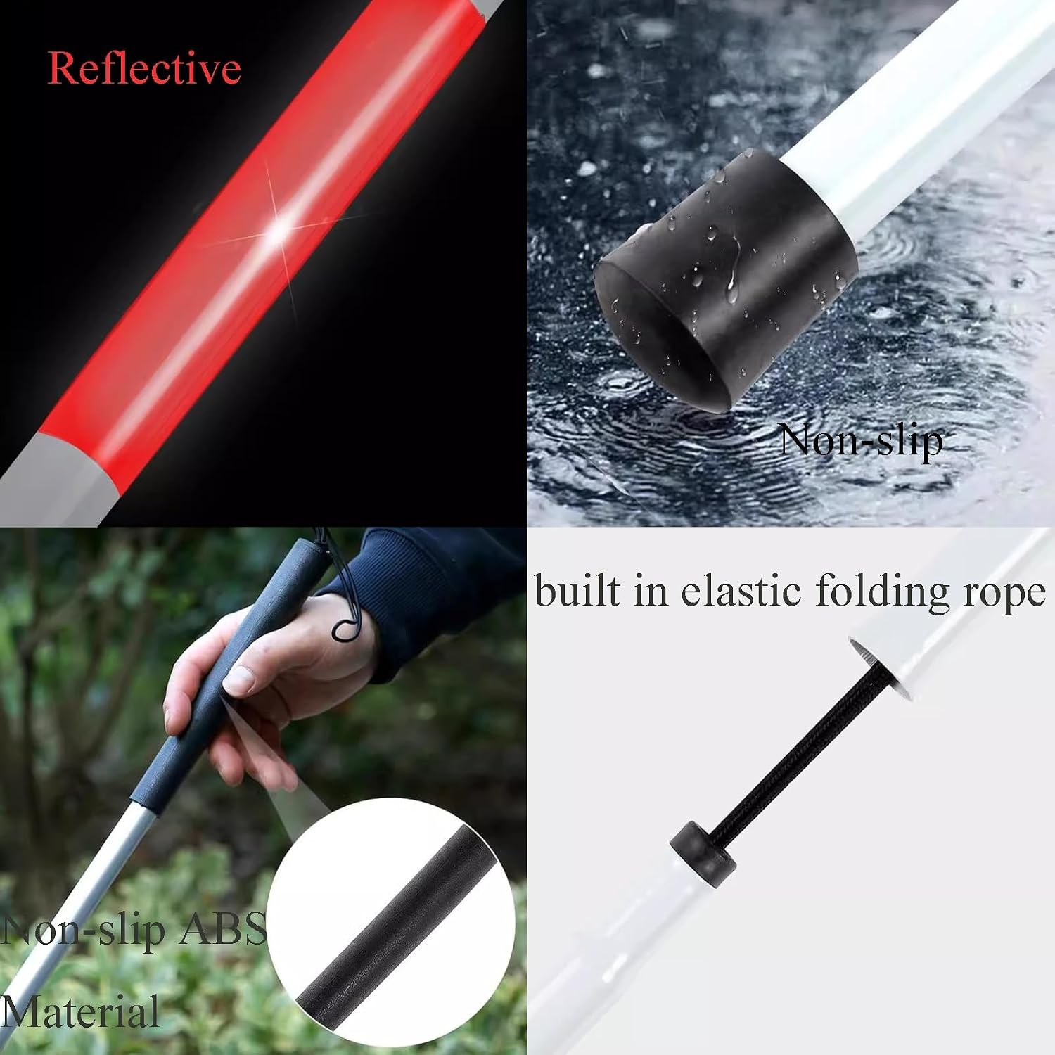 48.8 Inch Folding Blind Cane Walking Stick Reflective Red and White Aluminum Cane Non-Slip Guide Walking Stick for Blind and Visually Impaired People