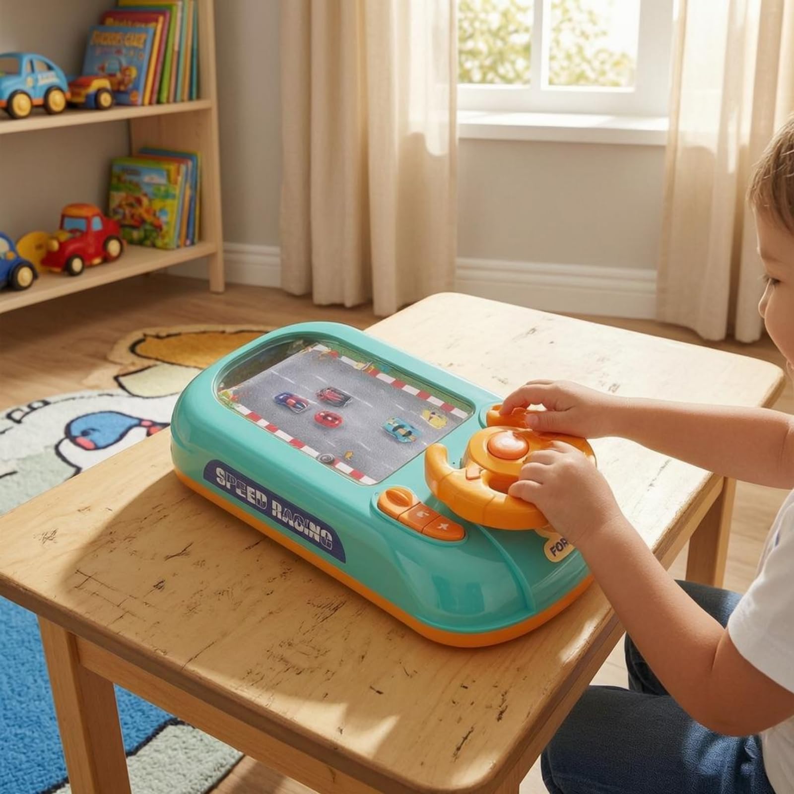 harayaa Gioco di Guida per Bambini Simulatore Corsa da Tavolo Volante con Controlli unità Arcade con Display Evitamento Ostacoli Livelli Multipli 200, Verde