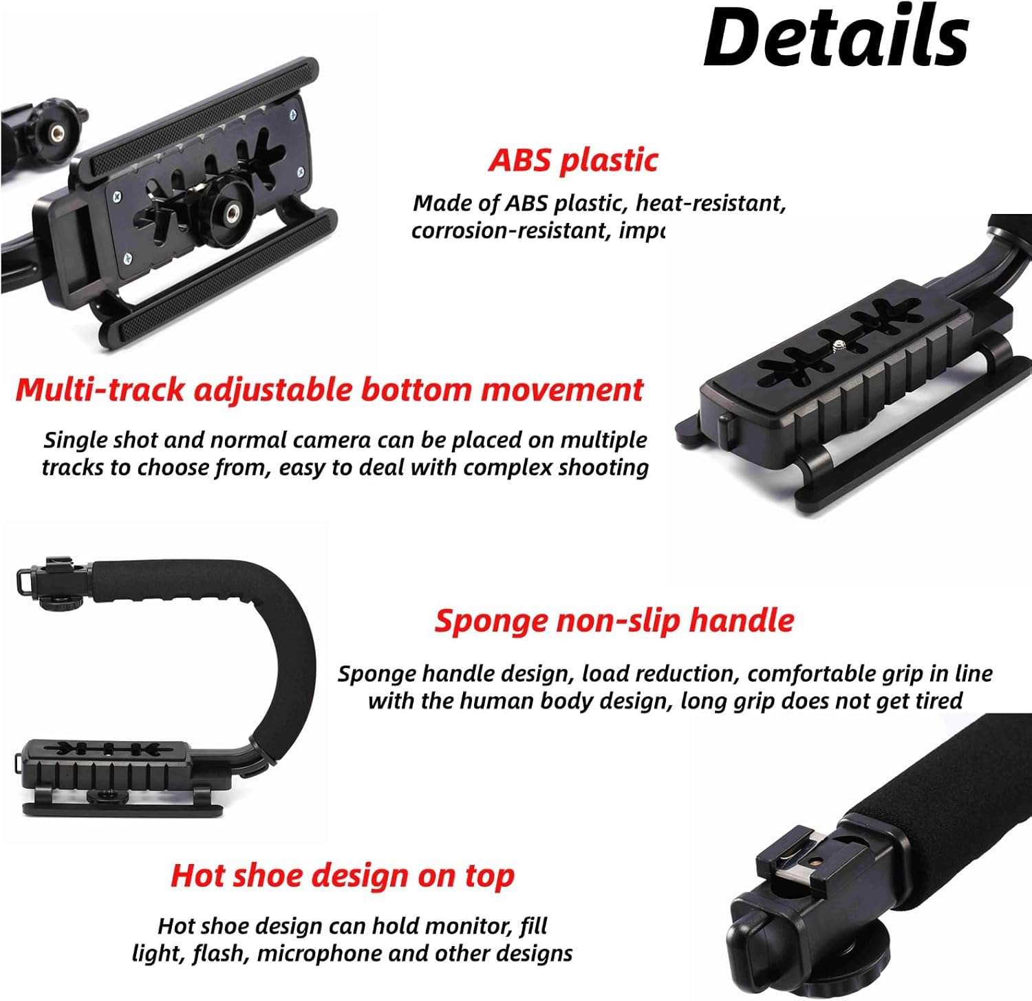 Super Grip Video Stabilizing Handle with Hot Shoe Mount for DSLR Camera Camcorder Portable U Grip Handheld Stabilizer Video Recording