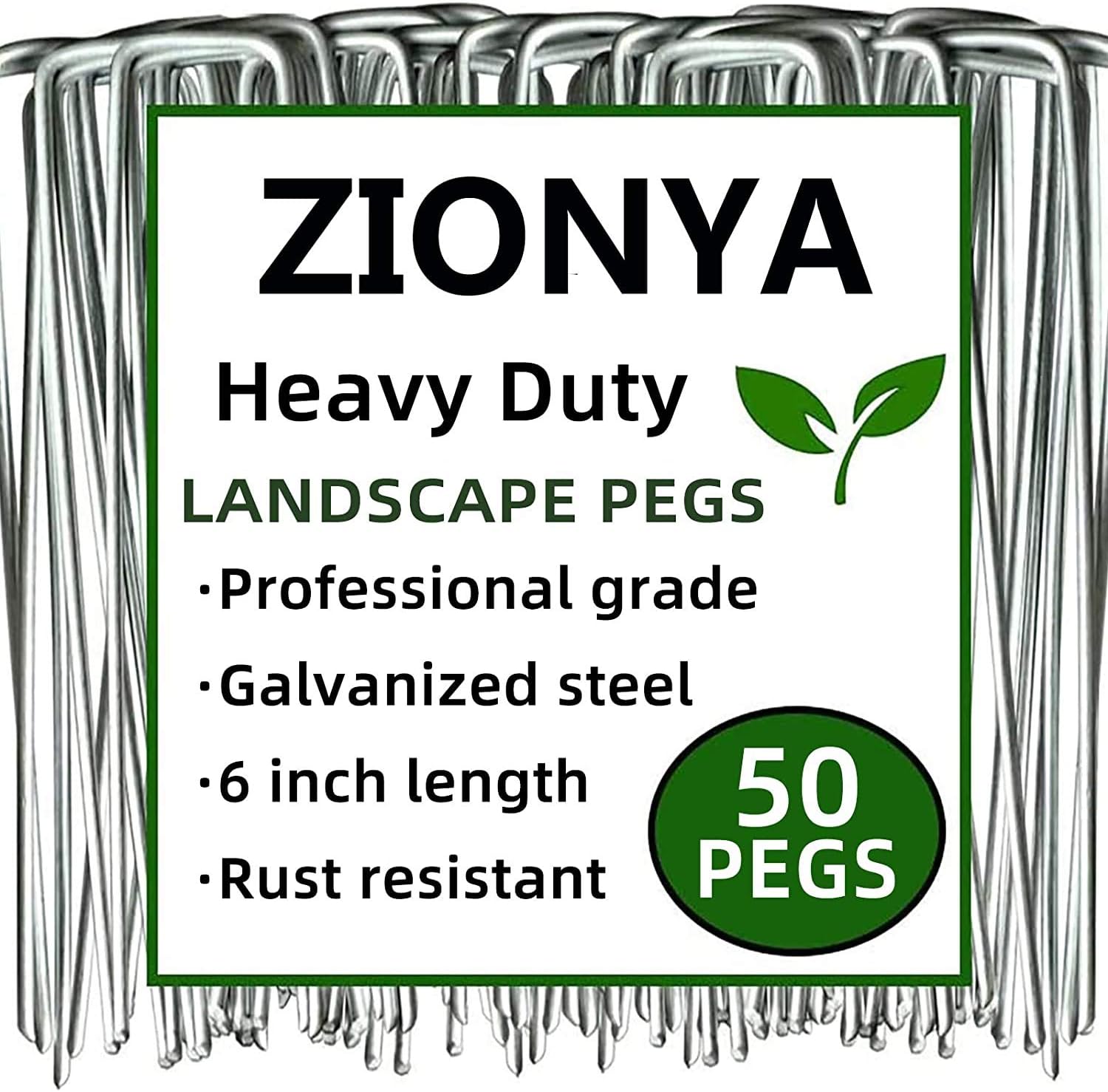 ZIONYA Lawn Stakes 50 PCS 6" Galvanized Landscape Fabric Stakes, Tent Pegs, Garden Fence Stakes for Ground Cover Drippers Hose Irrigation