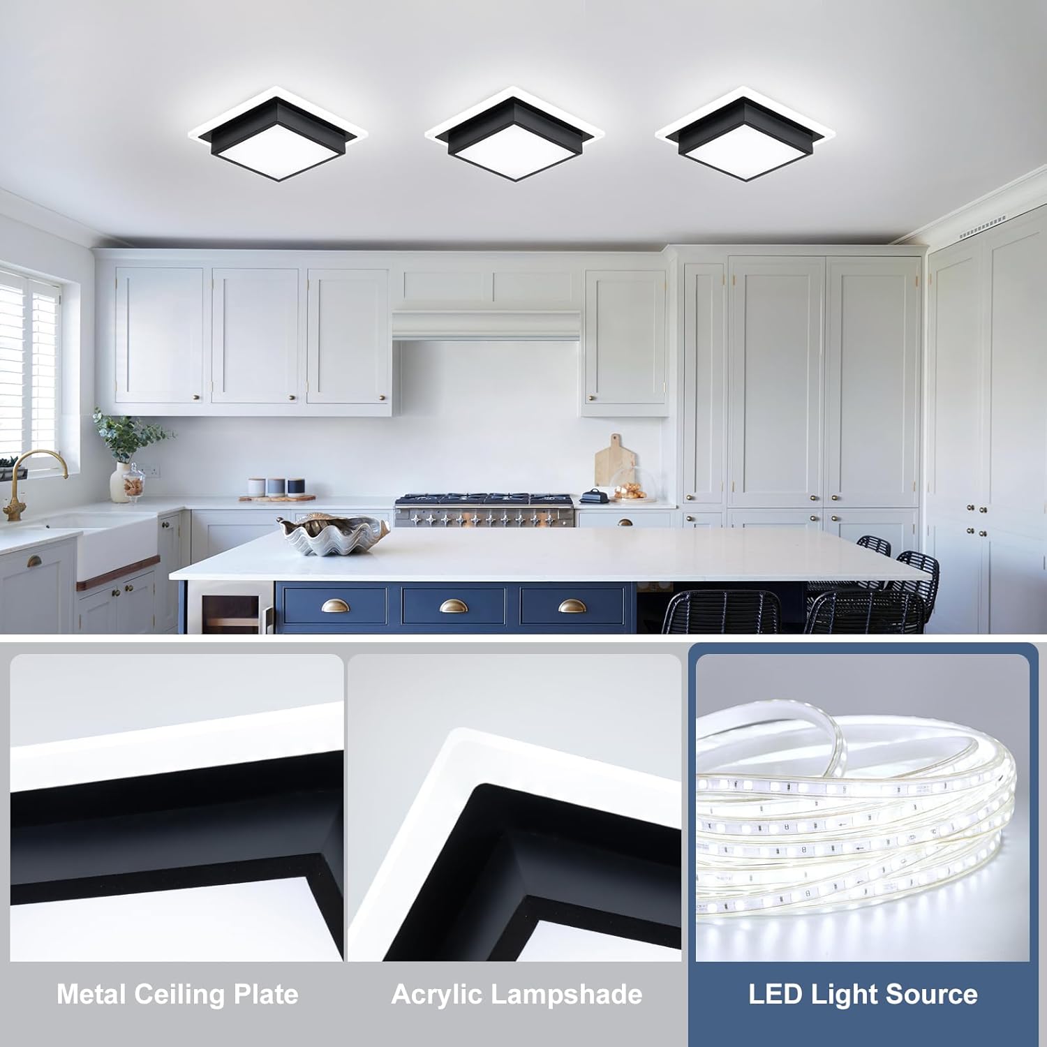 EIDISUNY 32W Hallway Ceiling Light, Kitchen Ceiling Light, 6000K Cold White Flush Mount Ceiling Lamp, Square Modern LED Lighting Fixtures for Living Room Bedroom Bathroom Kitchen