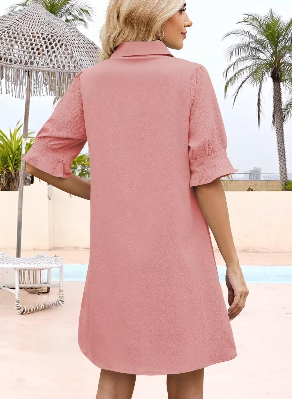 Womens Summer Shirt Dress 2026 Casual Ruffle Short Sleeve Button Down Flowy Swing Shift Mini Dresses with Pockets - Image 6