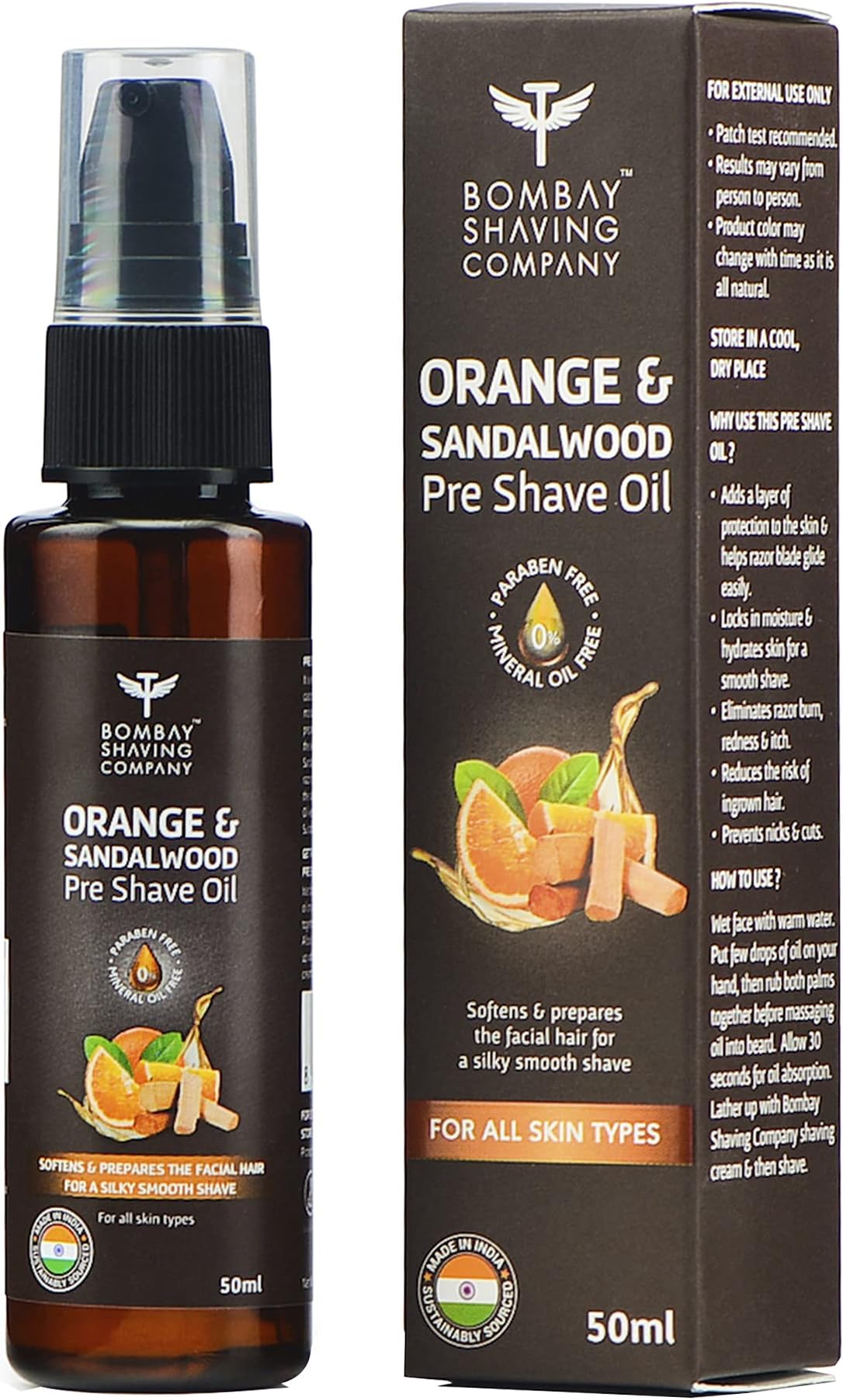 Bombay Shaving Company Orange & Sandalwood Pre-Shave Oil | Antiseptic & Moisturising Preshave Oil (50ml)